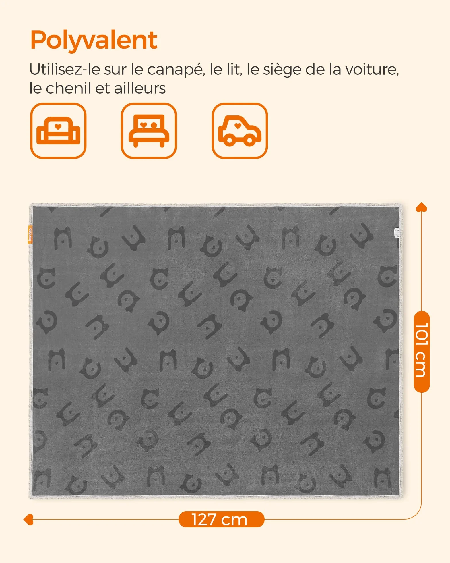 Feandrea Couverture Chien Hydrofuge 127 x 101 cm Taille L Lavable en Machine Réversible Protection Canapé Gris