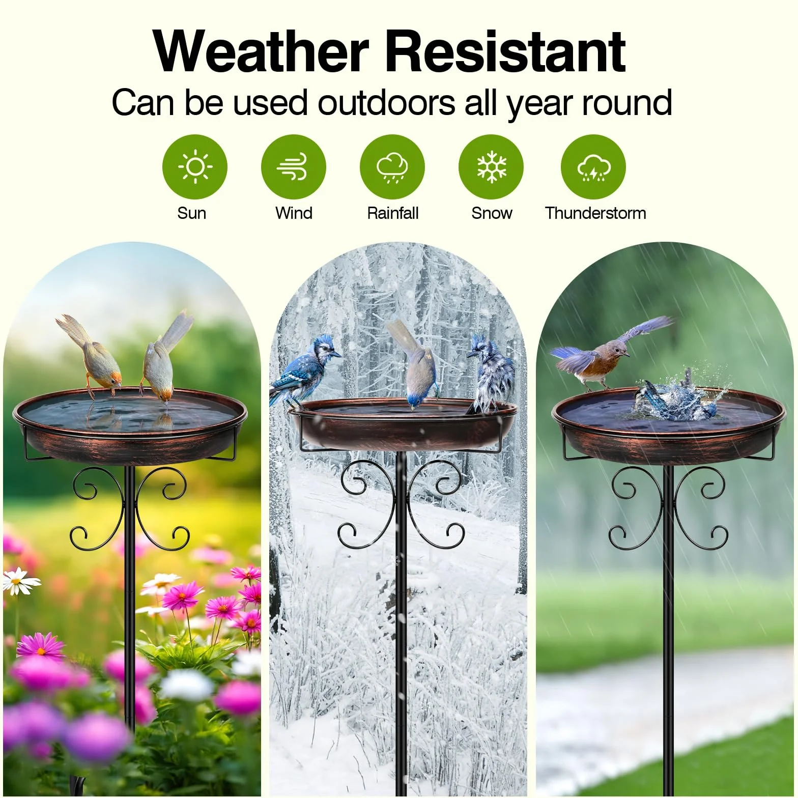 Abreuvoir pour oiseaux sur pied en métal 81 cm bronze antique résistant à l'hiver