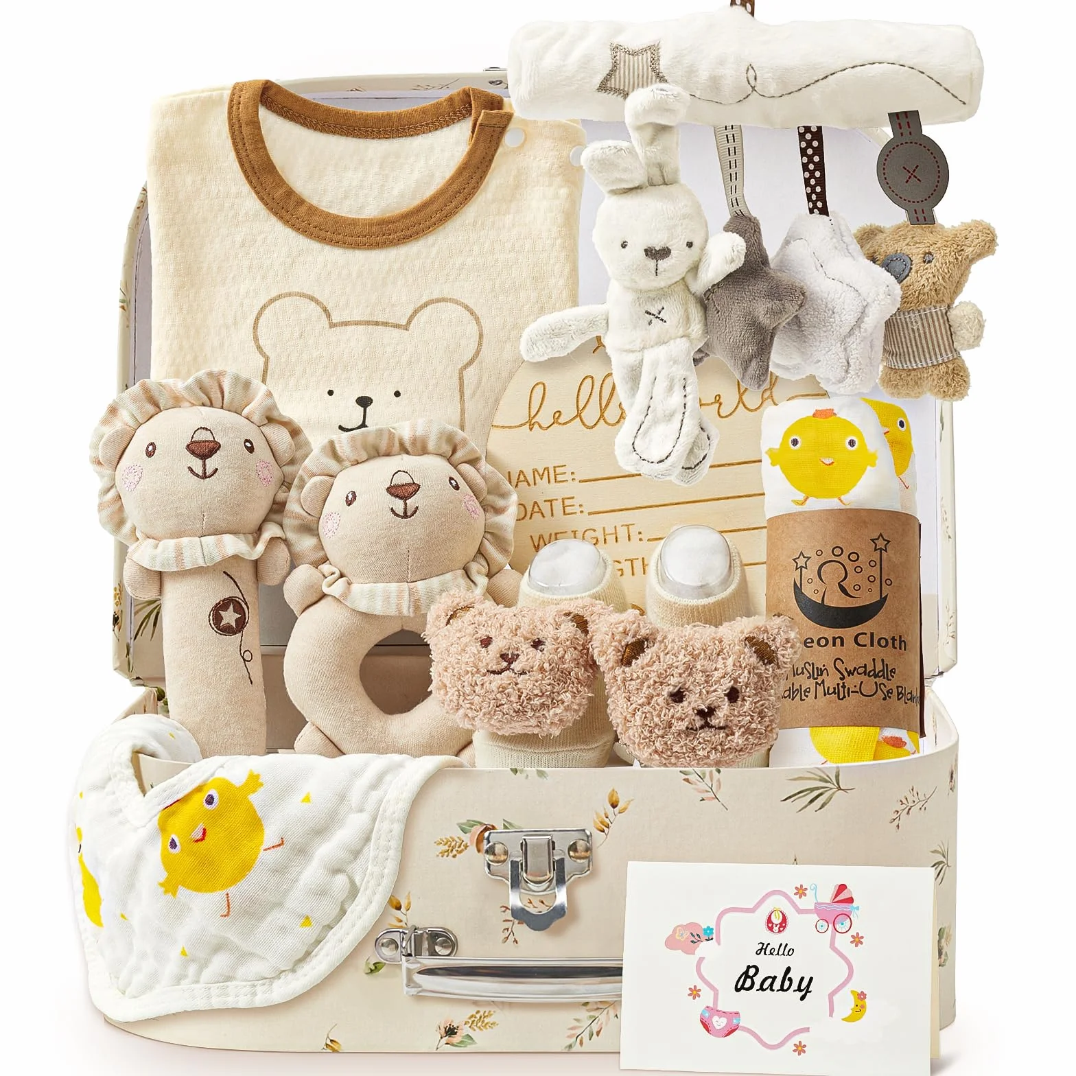 Coffret Naissance Fille Garcon avec Barboteuse Bebe Serviettes Bain Bavoir Chaussettes Hochet