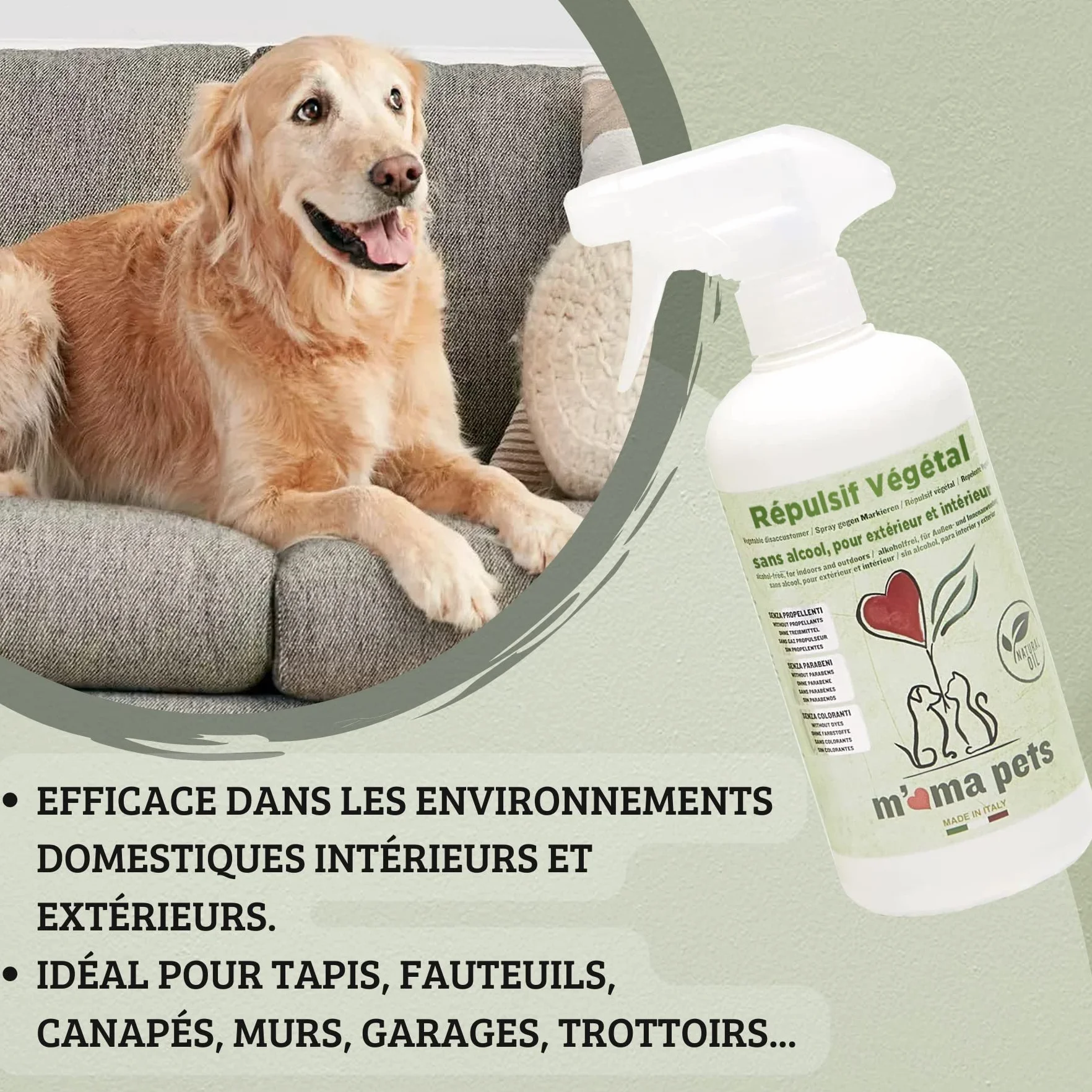 Mama Pets Répulsif pour Chiens et Chats 500ml Spray Anti-Urine Intérieur Extérieur