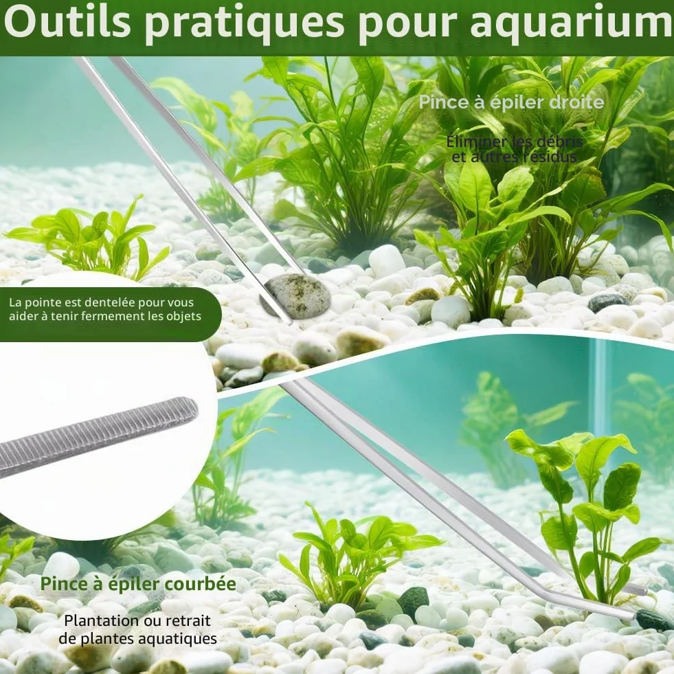Flintronic 6 en 1 Aquarium Aquascaping Kit, INOX Ciseaux Pinces Outils Set pour Réservoir Eau Plantes Aquatiques