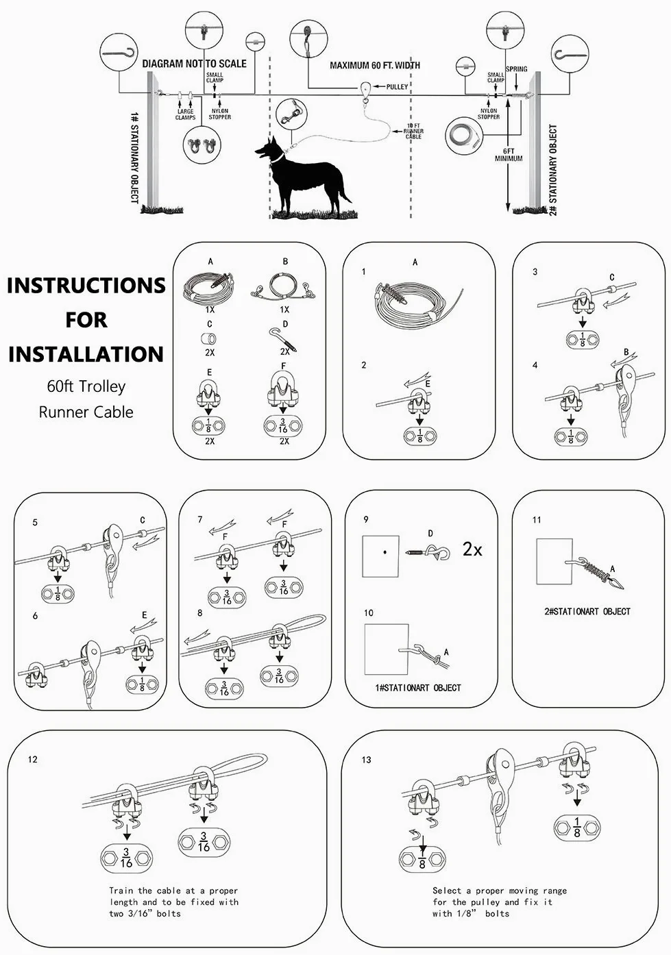 Petest Câble de Coureur de Chariot pour Chiens Lourds jusqu'à 56,7 kg, 3,0 m, Noir et argenté