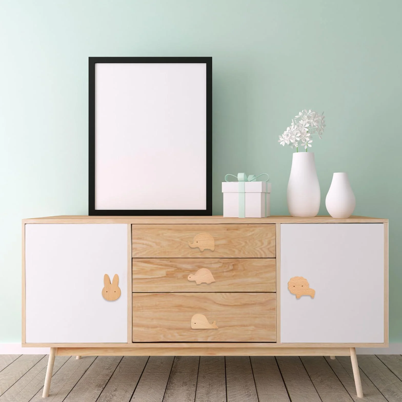 BRISKORE Lot de 6 boutons d'armoire en bois pour chambre d'enfant, forme animal, avec vis
