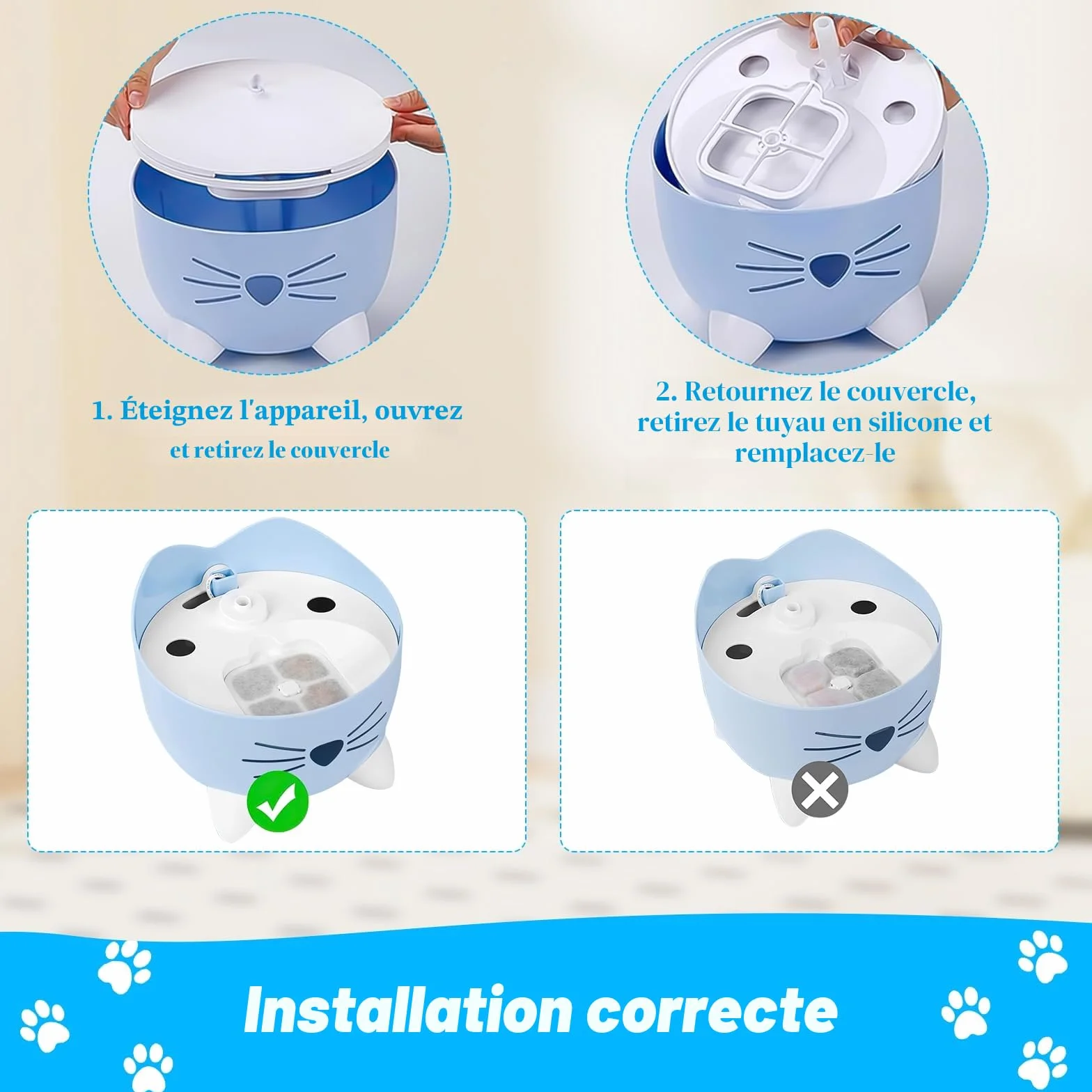 Filtre Fontaine Eau Chat 16 pcs Triple Système Filtration Résine Charbon Actif 2 Tuyaux Rechange