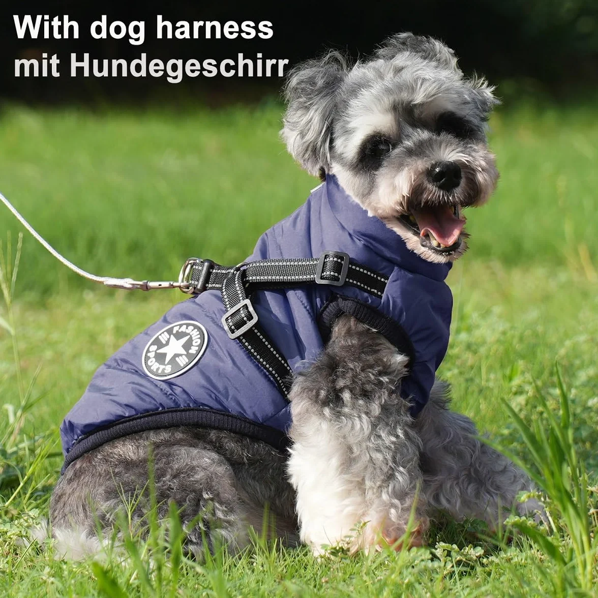 Manteau d'hiver chaud imperméable pour petit chien avec harnais et bandes réfléchissantes