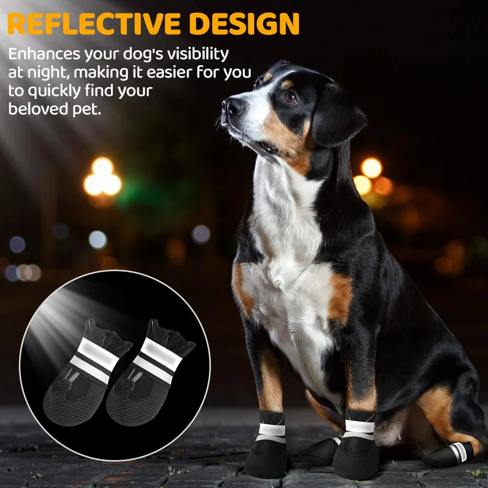Bottes Chien Imperméables 4 Pièces avec Sangles Réfléchissantes Antidérapant Ajustables