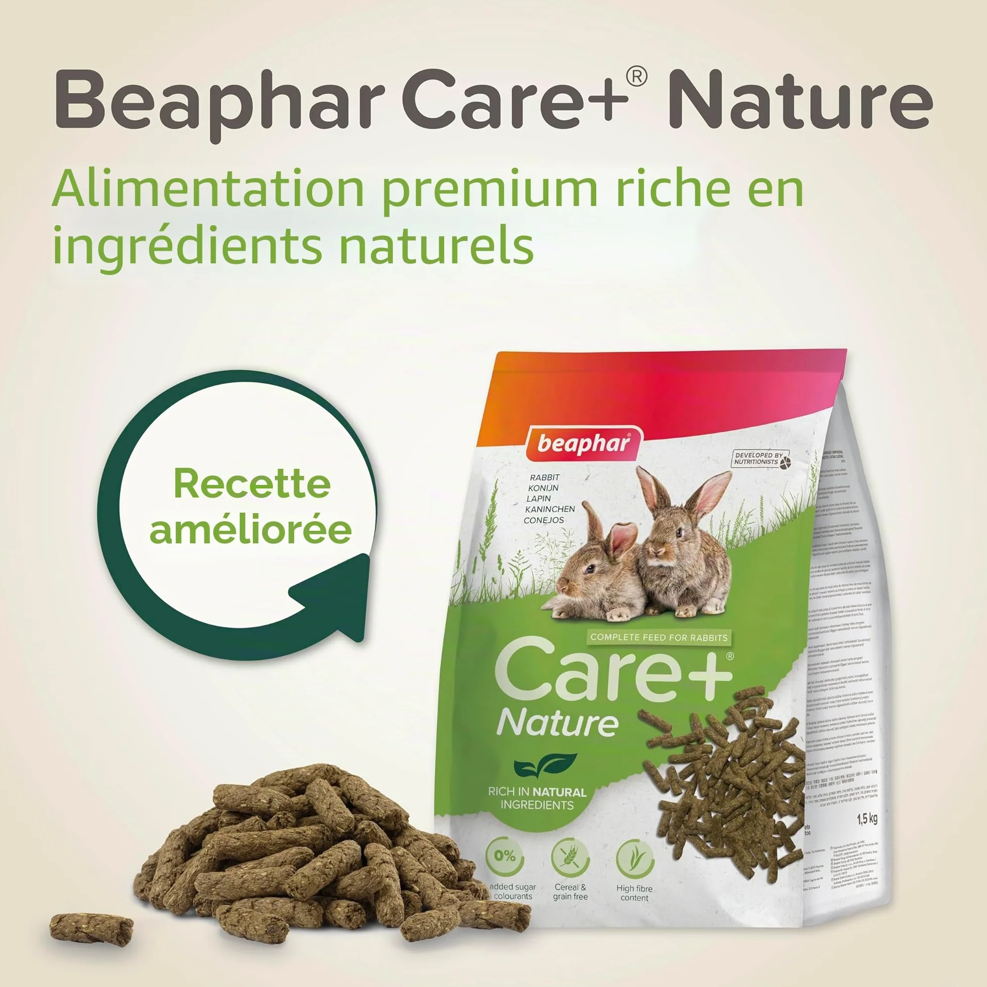 BEAPHAR Care+ Nature Alimentation Complet pour Lapin sans céréales Riche en Fibres ingrédients naturels 1,5 kg