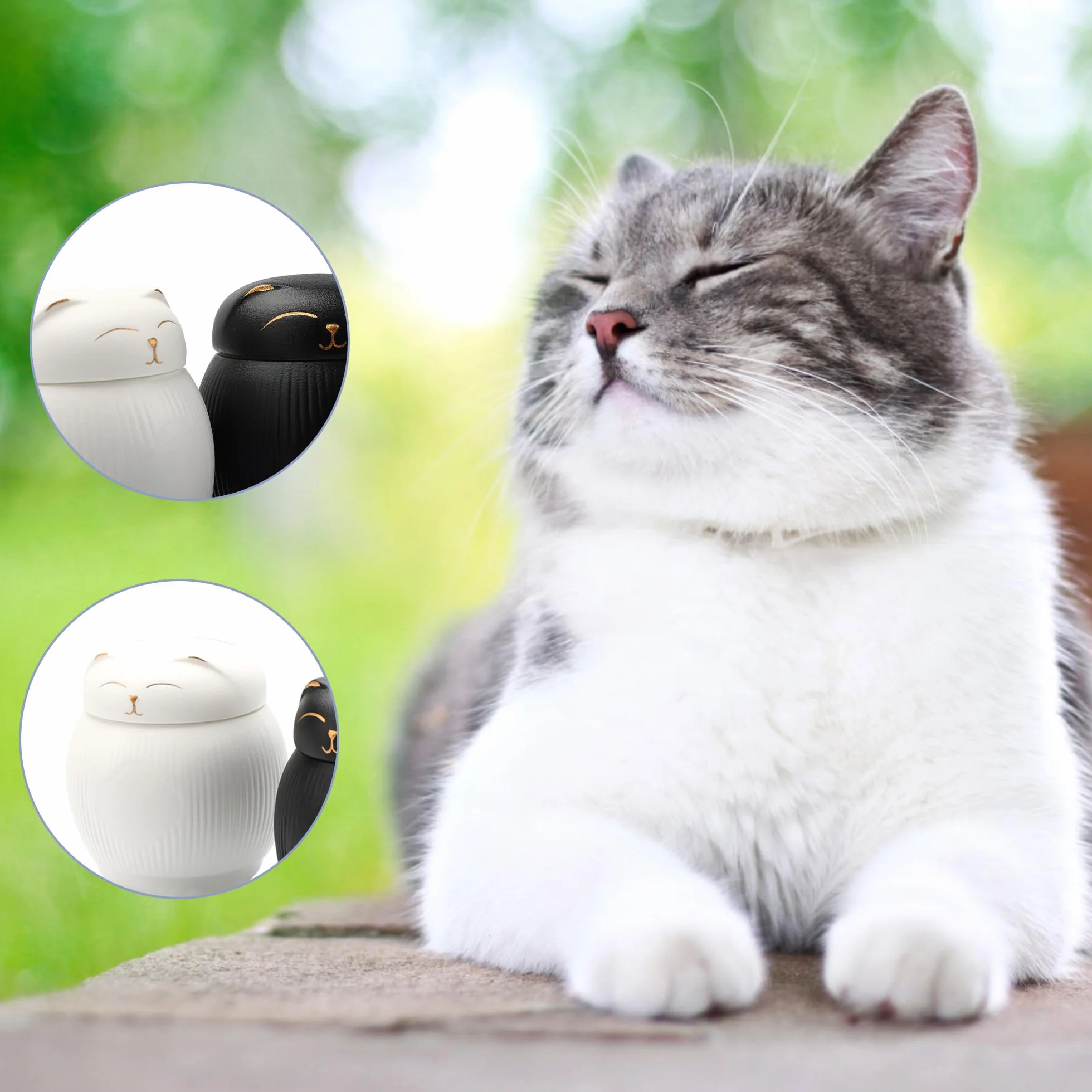 Urne en céramique pour chat, Urne pour animaux, Boîte commémorative, Urne pour cendres blanc (4 kg)