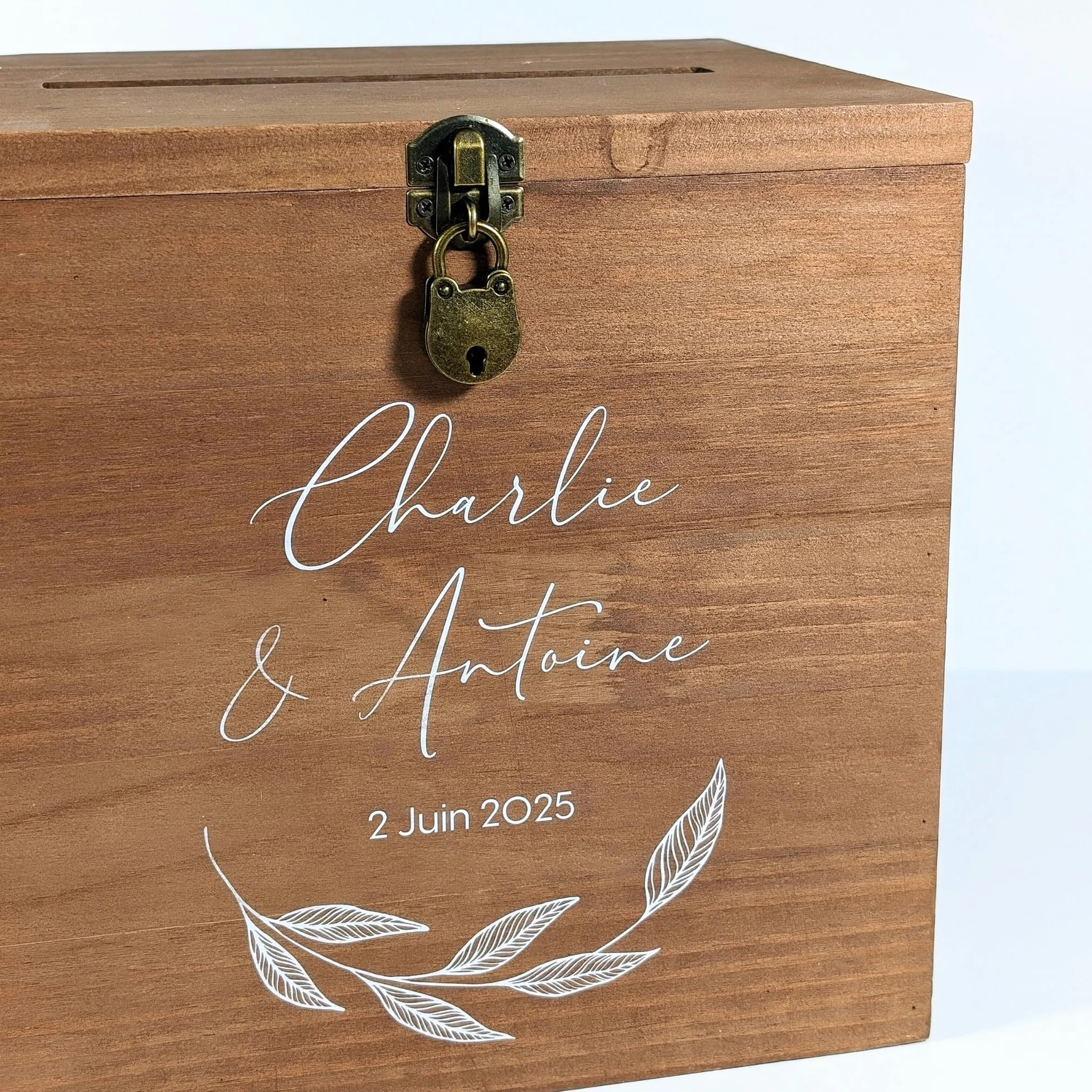 Urne Mariage en Bois avec Cadenas 25x25x20 cm Fabriquée en France