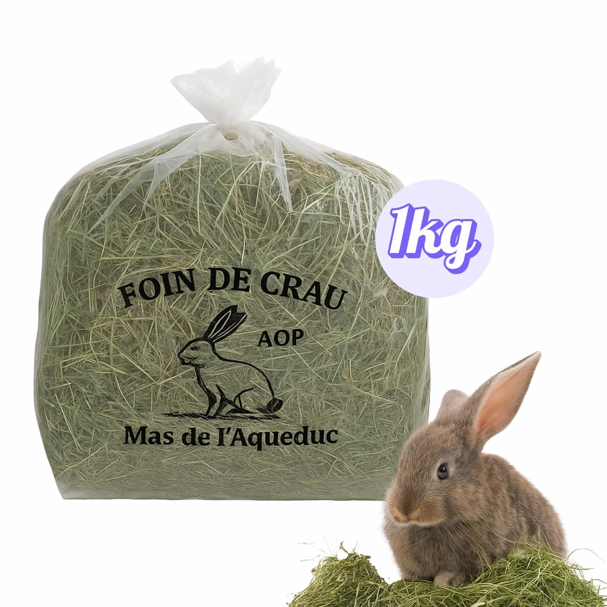Foin de Crau AOP 1KG Mas de l’Aqueduc Nourriture Naturelle pour Lapin et Rongeur Riche en Fibres France