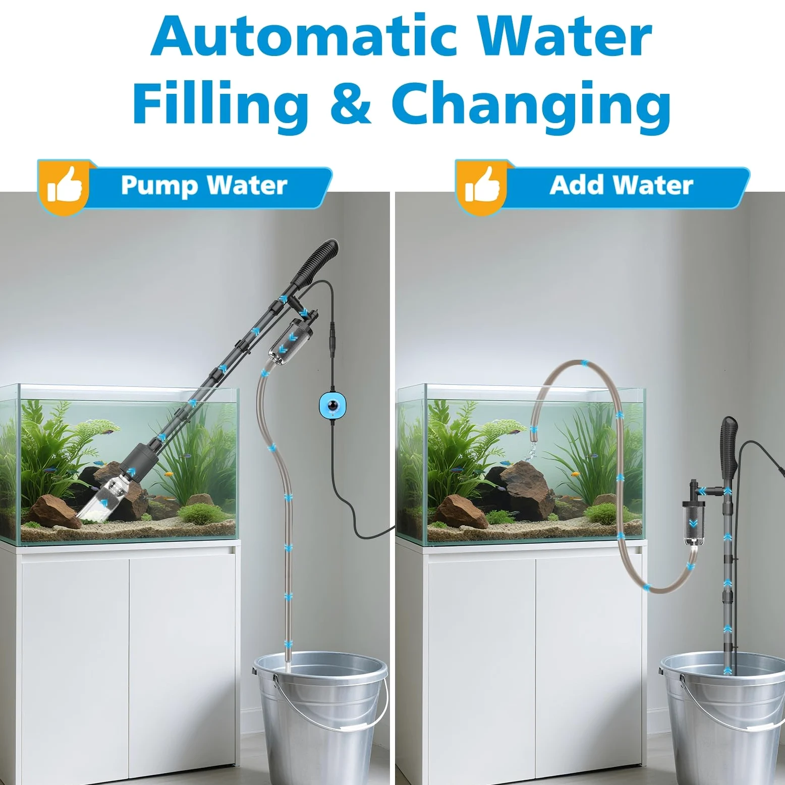 fishkeeper DC Controller Aspirateur à mulm pour aquarium électrique avec débit réglable 6 en 1 - Kit de changement d'eau électrique sûr et nettoyant pour gravier - 25 W
