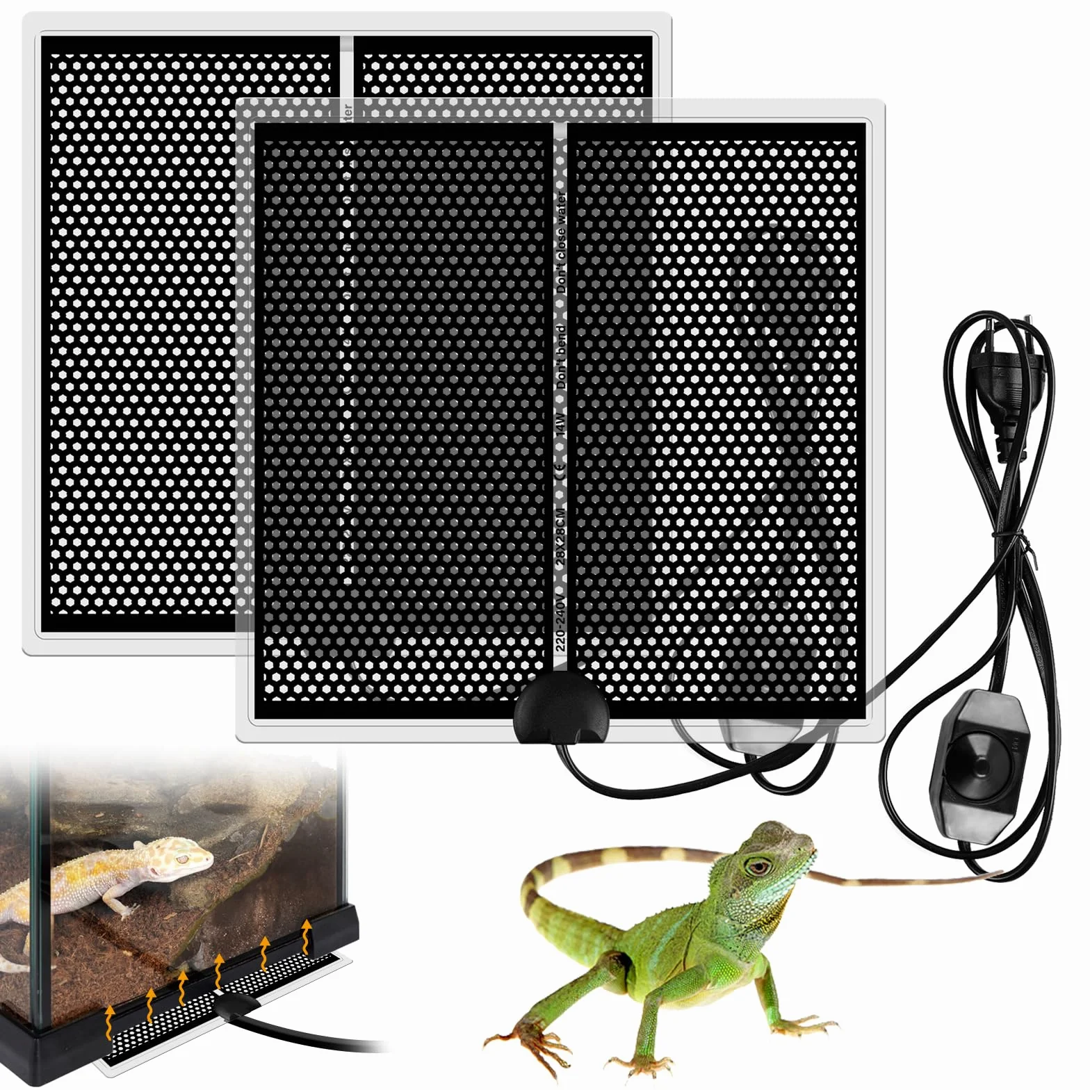 Tapis Chauffant Reptile 14W 28x28cm Réglable Contrôle Température Pour Tortue Serpents Lézards