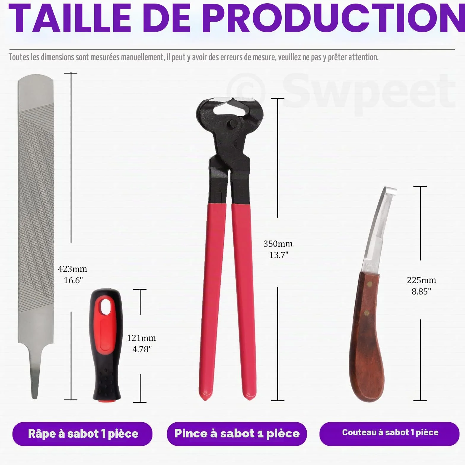 Swpeet Kit de 8 pièces d'outils de maréchalerie professionnels avec cisailles, coupe-sabot, lime et pince