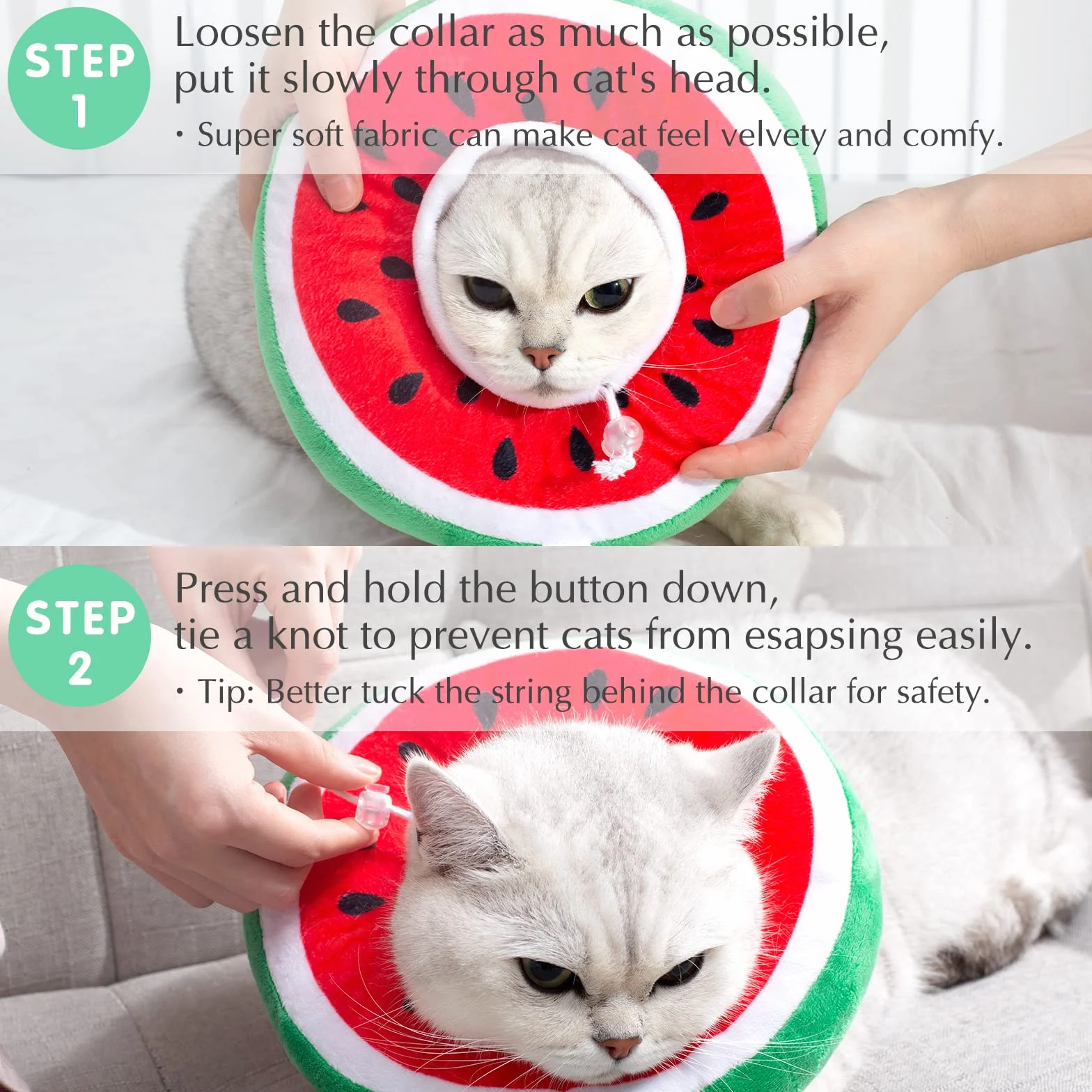ANWA Collerette pour Chat Anti Léchage Réglable et Pliable en Tissu Souple Forme Fruit Watermelon M