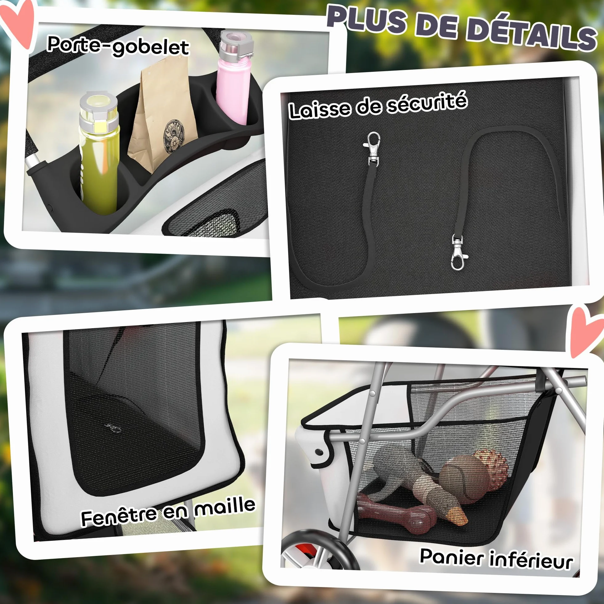 PawHut Poussette buggy pliable animaux chariot pliante imperméable chien chat toit amovible incluse porte-gobelet panier de rangement roues avec frein tissu 600D Oxford acier gris
