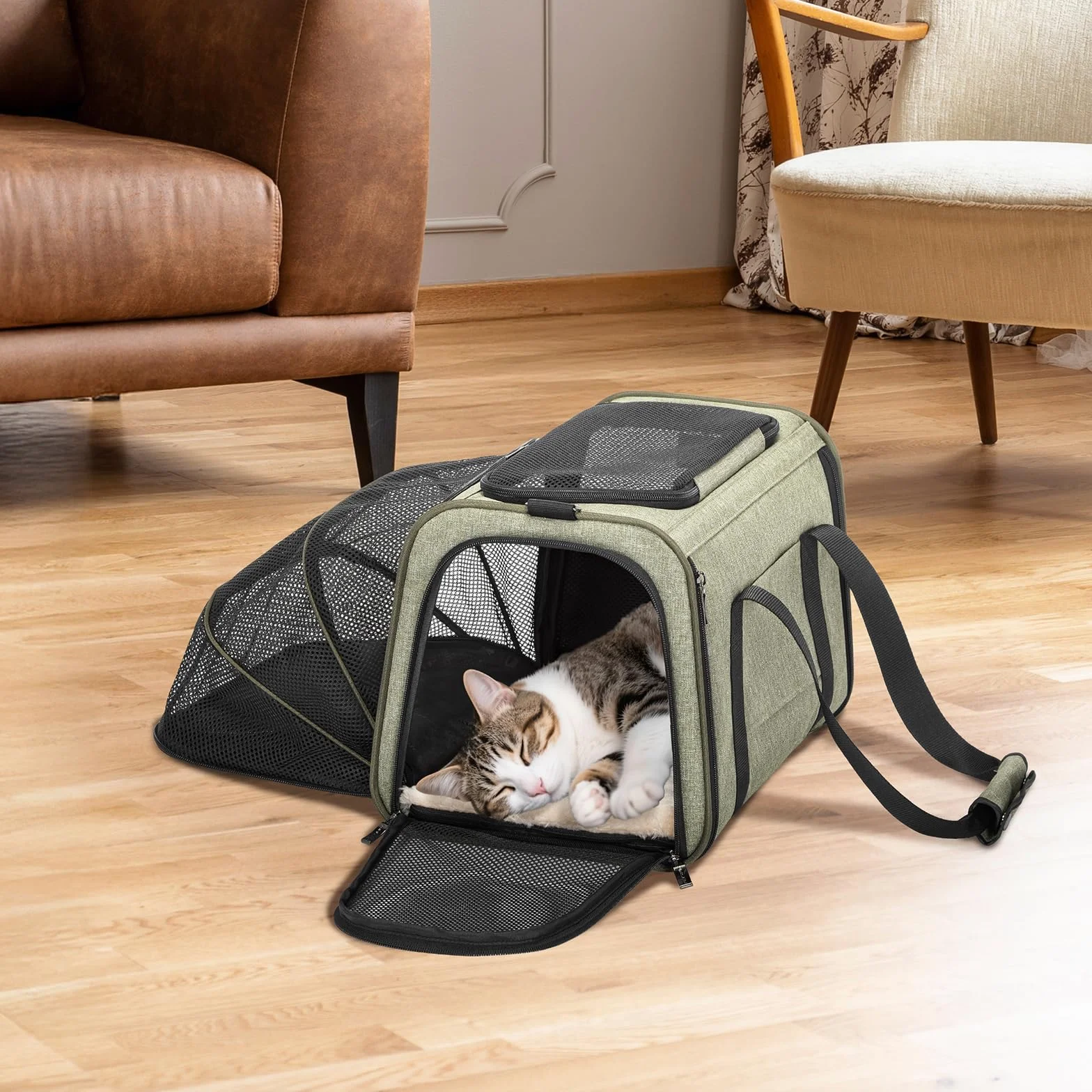 Petsfit Sac de transport extensible pour chat et chien approuvé par les compagnies aériennes avec tapis en peluche amovible