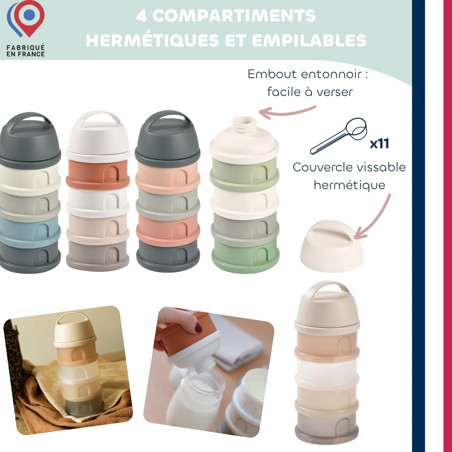 BÉABA Boite doseuse de lait en poudre empilable 4 compartiments hermétique