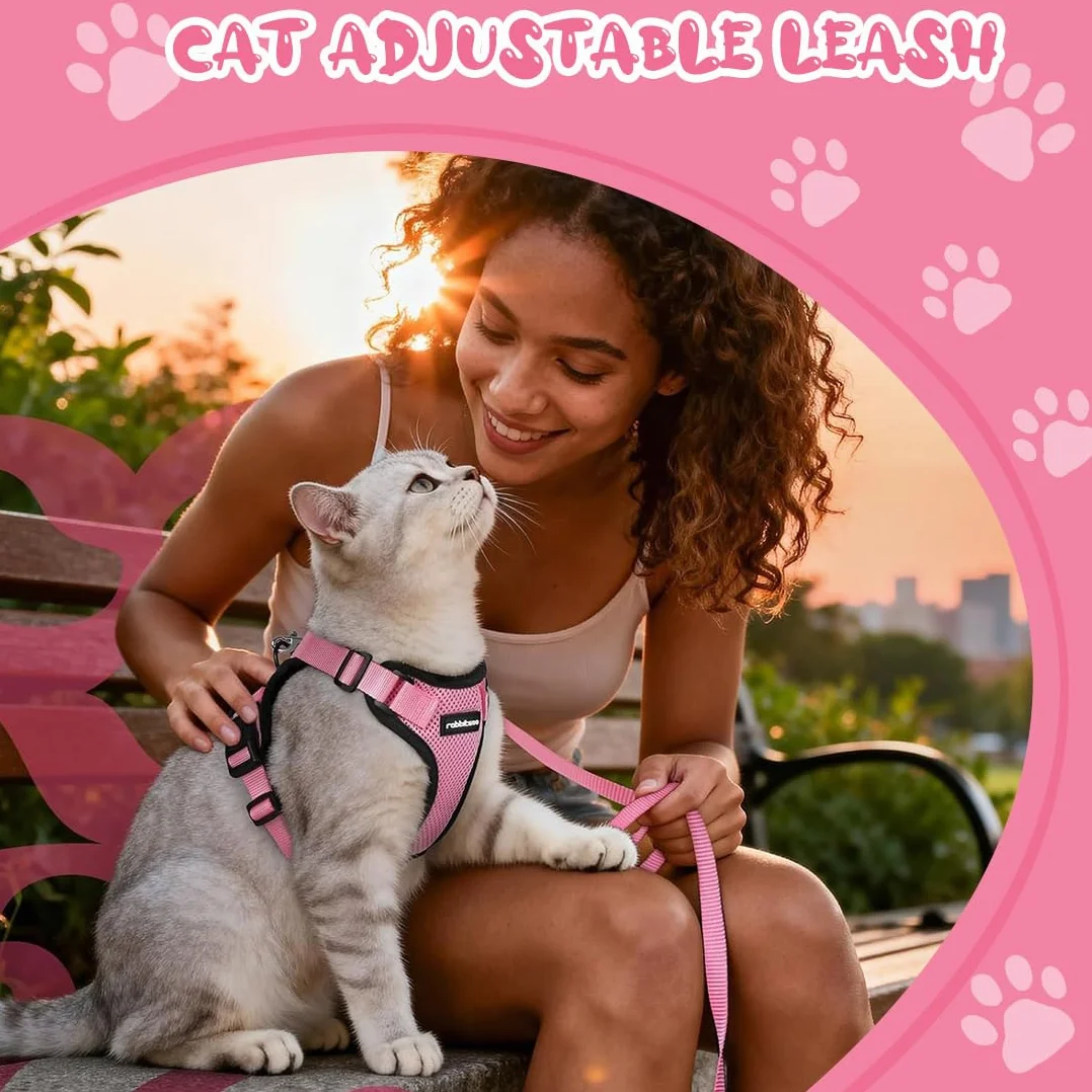 Harnais Pour Chat 1 Pièce Rose Xs, Laisse Réglable Réfléchissant, Gilet Respirant Chat Chien