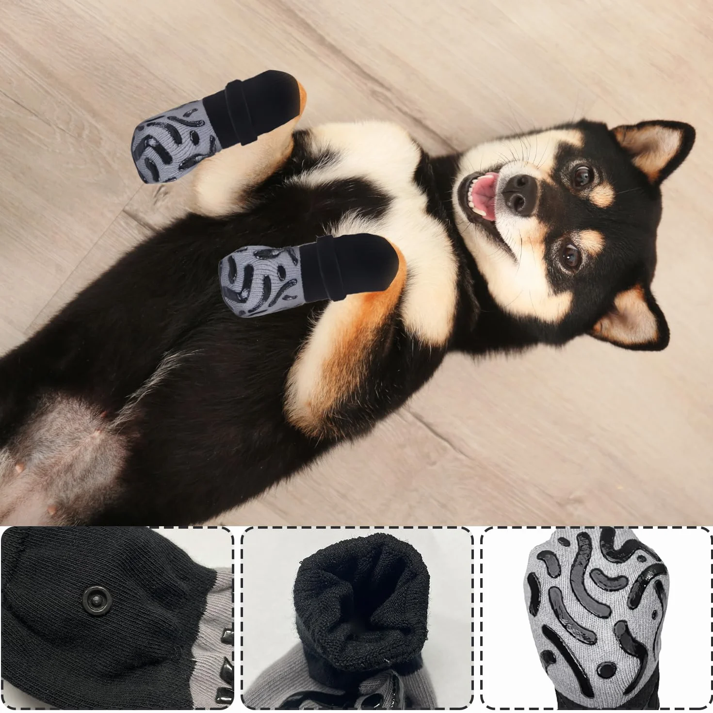 Lot de 4 chaussettes anti-léchage pour chien réglables avec adhérence protection coussinet Noir M
