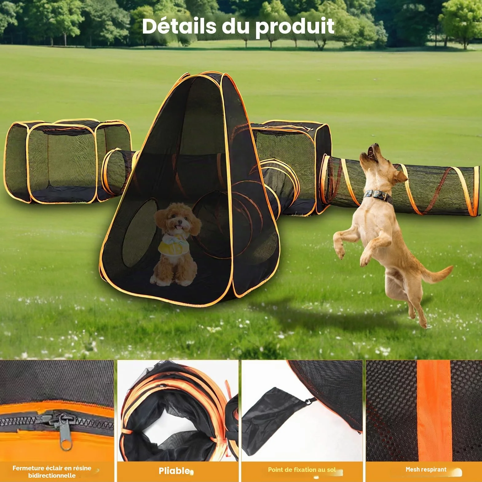 Tunnel pour Animaux de Compagnie Enclos Pliable 6 en 1 pour Chats Tente Parc pour Chiens D'extérieur