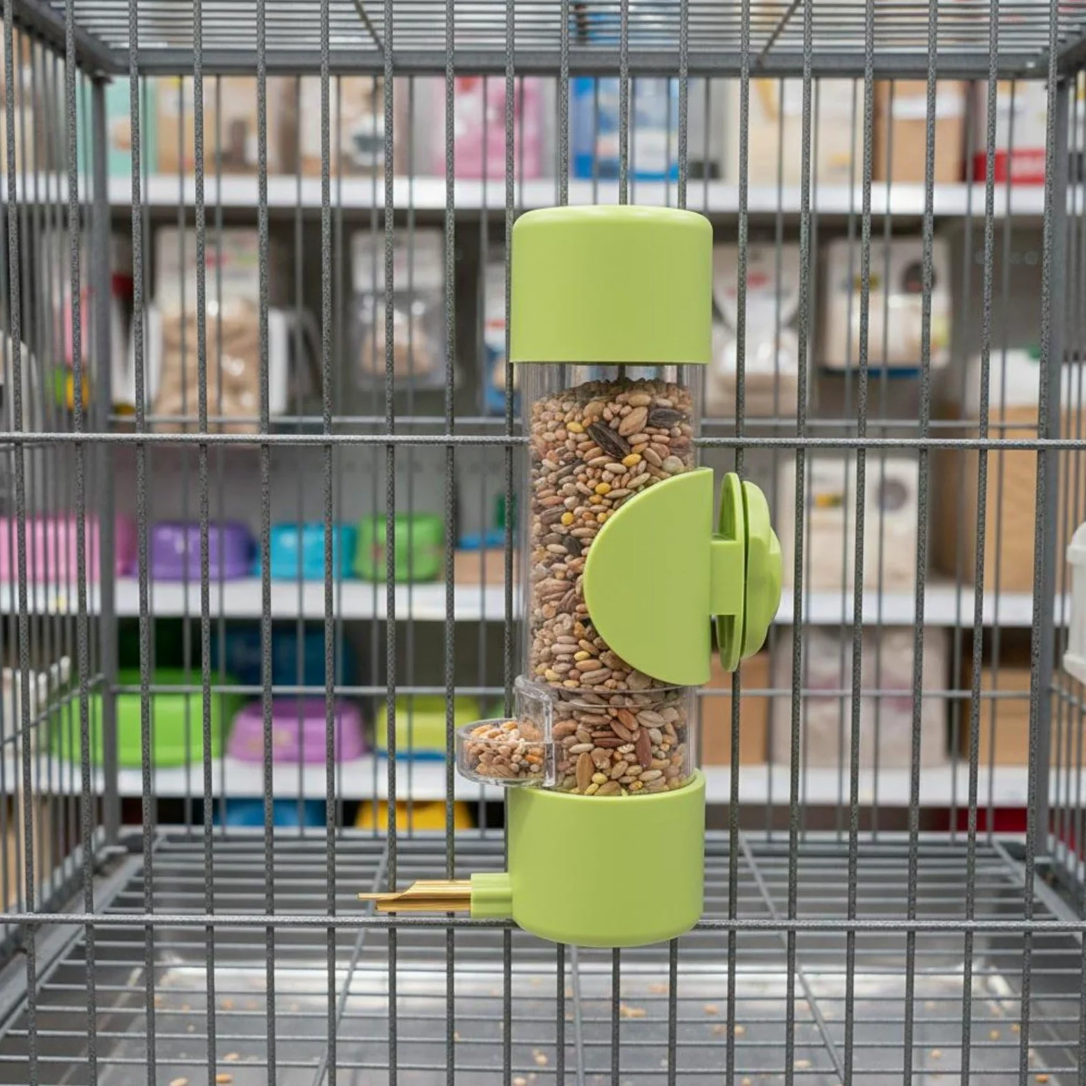 Mangeoire Automatique pour Oiseaux Distributeur Mangeoire Trémie Perchoir Grille Élargie Anti-éparpillement Réservoir Visible en PP Remplissage Rapide, Array, Rose