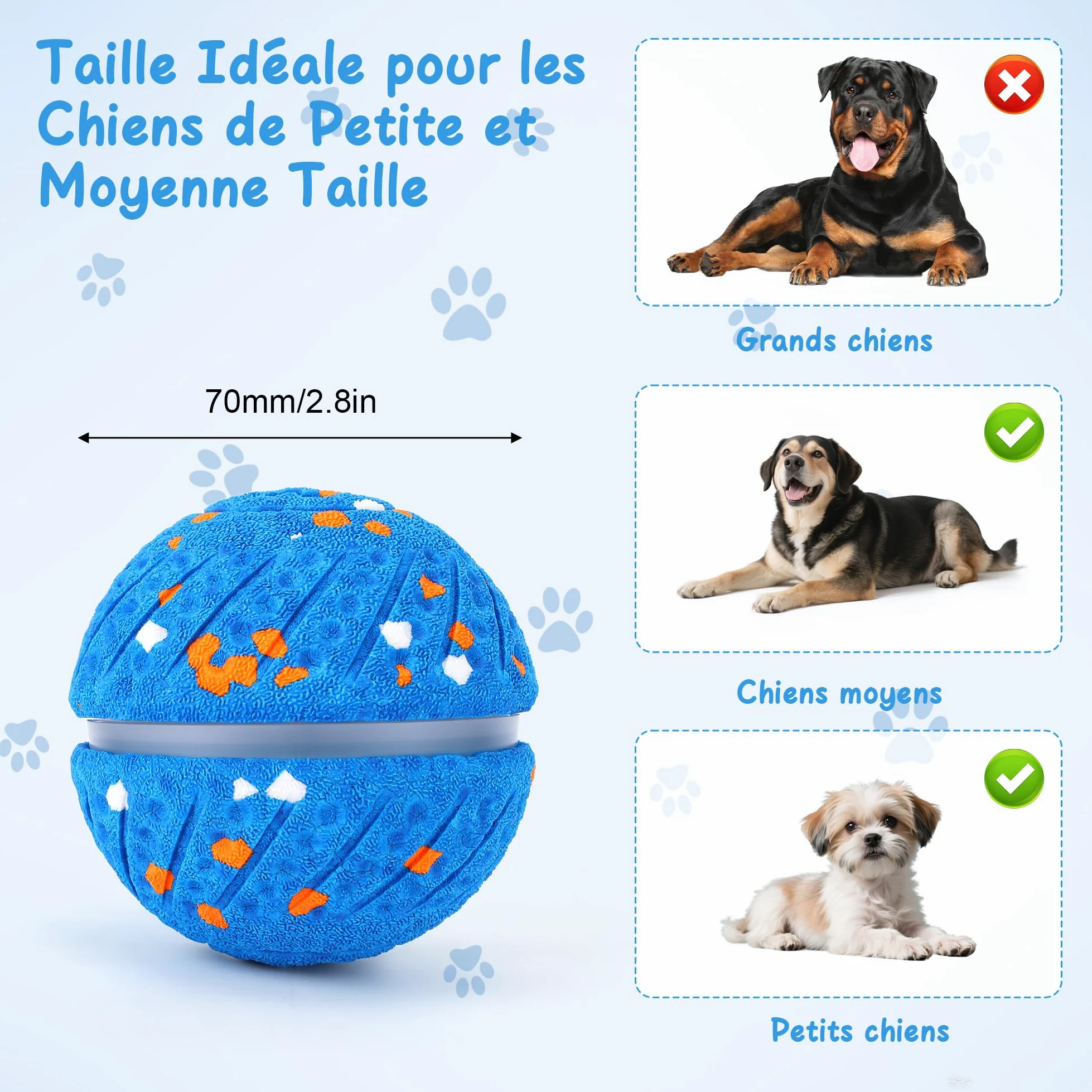 Balle Chien Interactif Intelligente, Jouet Chien Indestructible, Matériau E-TPU avec Lumières, 3 Modes de Jeu, Étanche & Rechargeable Jouet Chiot Petits, Moyens Chiens