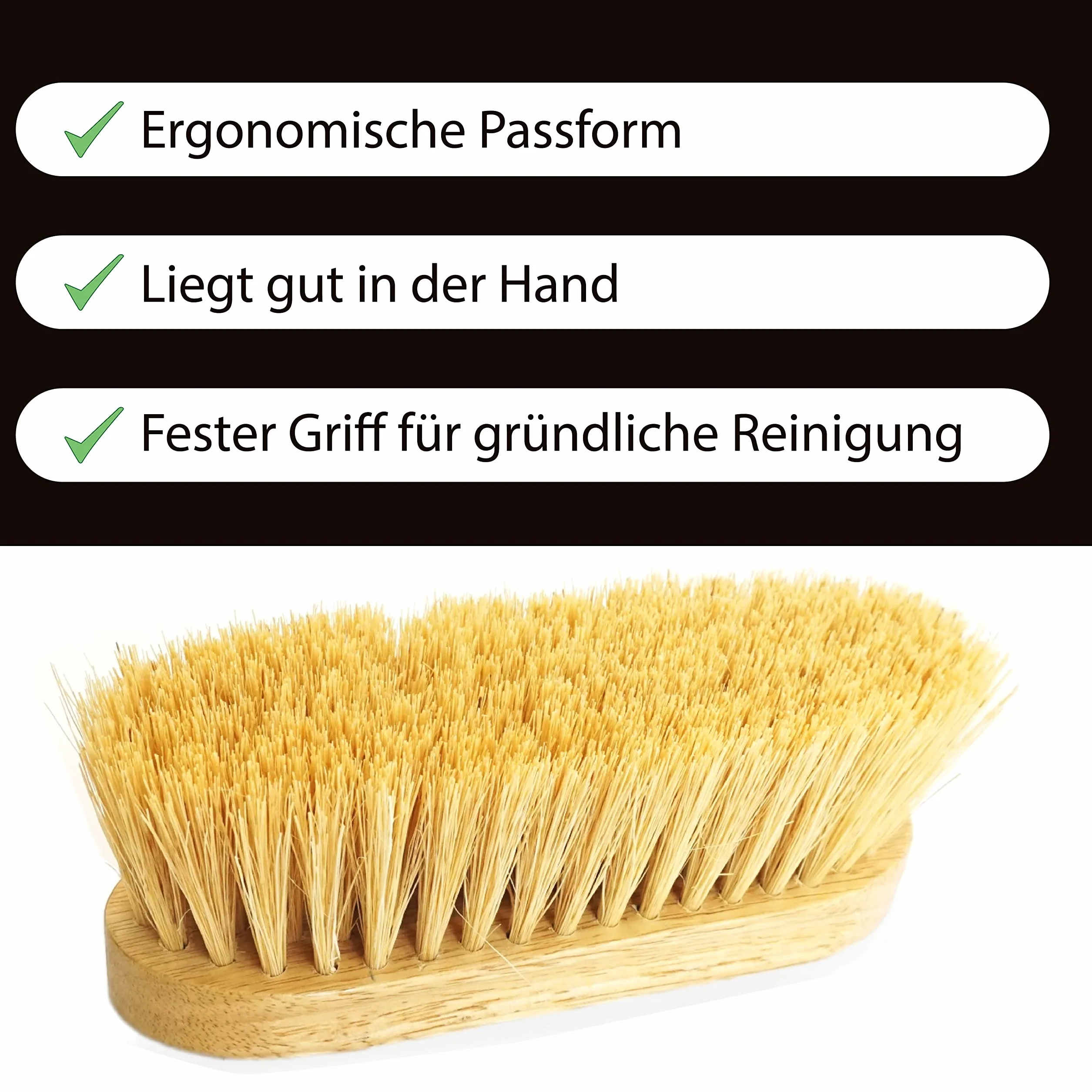 Brosse à racines pour cheval avec dos en bois et poils longs, stable et robuste