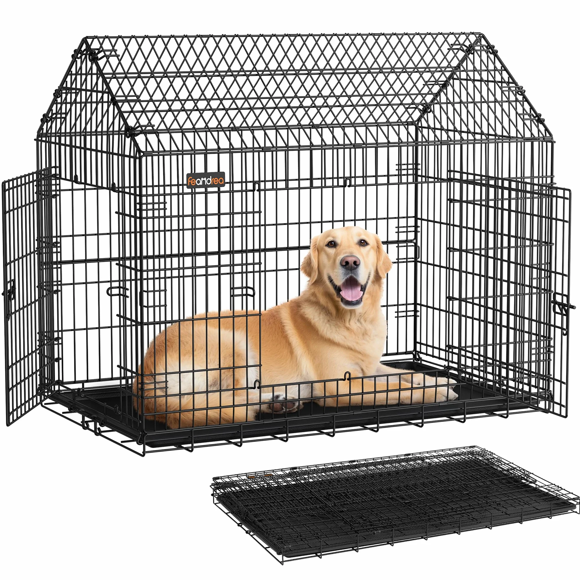 Feandrea Cage pour Chien Pliable, 120 x 72.5 x 109 cm, Métal, XXL, Double Porte, Noir d'encre