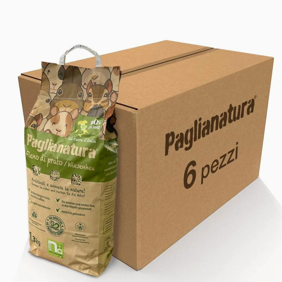 Paglianatura Kit de 6 Sacs à Foin 1300 g — Nourriture Riche en Fibres pour Lapins, cobayes et rongeurs, 100% Naturelle, favorise la Digestion et la santé des Dents