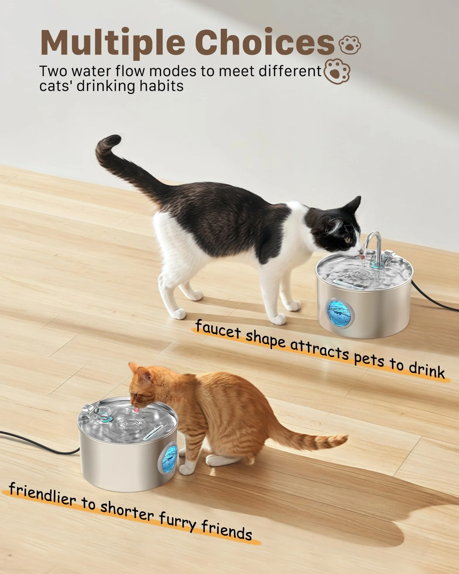 Fontaine à Eau pour Chat Automatique INOX 2,2L avec Filtre - Silencieux Distributeur Eau Chats