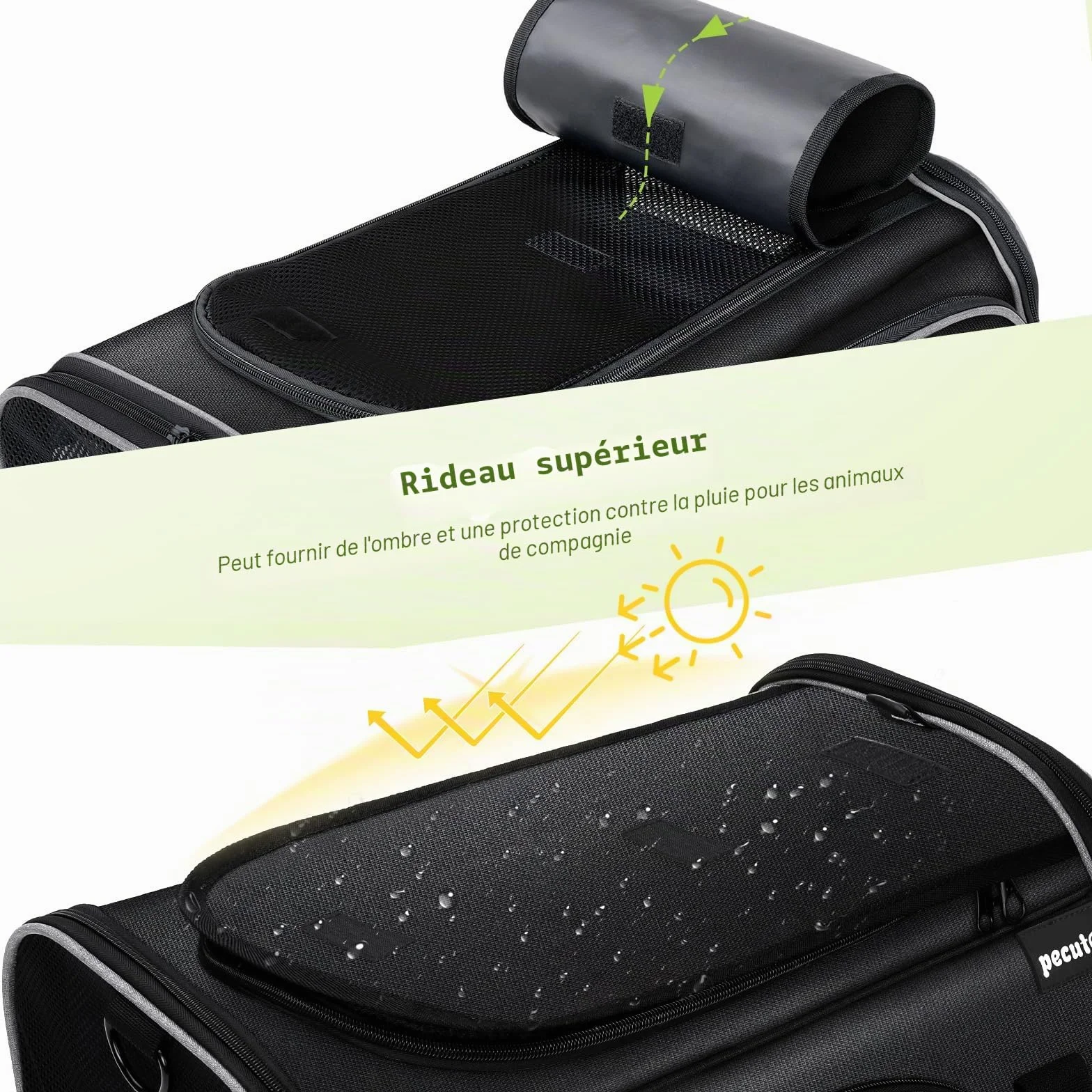 Pecute Sac de Transport Extensible Extra Large pour Chien Chat Pliable Maille Respirante Noir avec Bandoulière