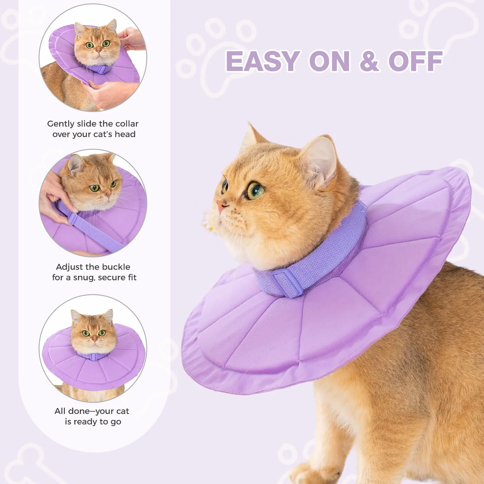 Avont Collerette pour Chat Anti-Léchage, Collier Lune Anti-Grattage, Collier Boudin de Récupération Ajustable Violet S