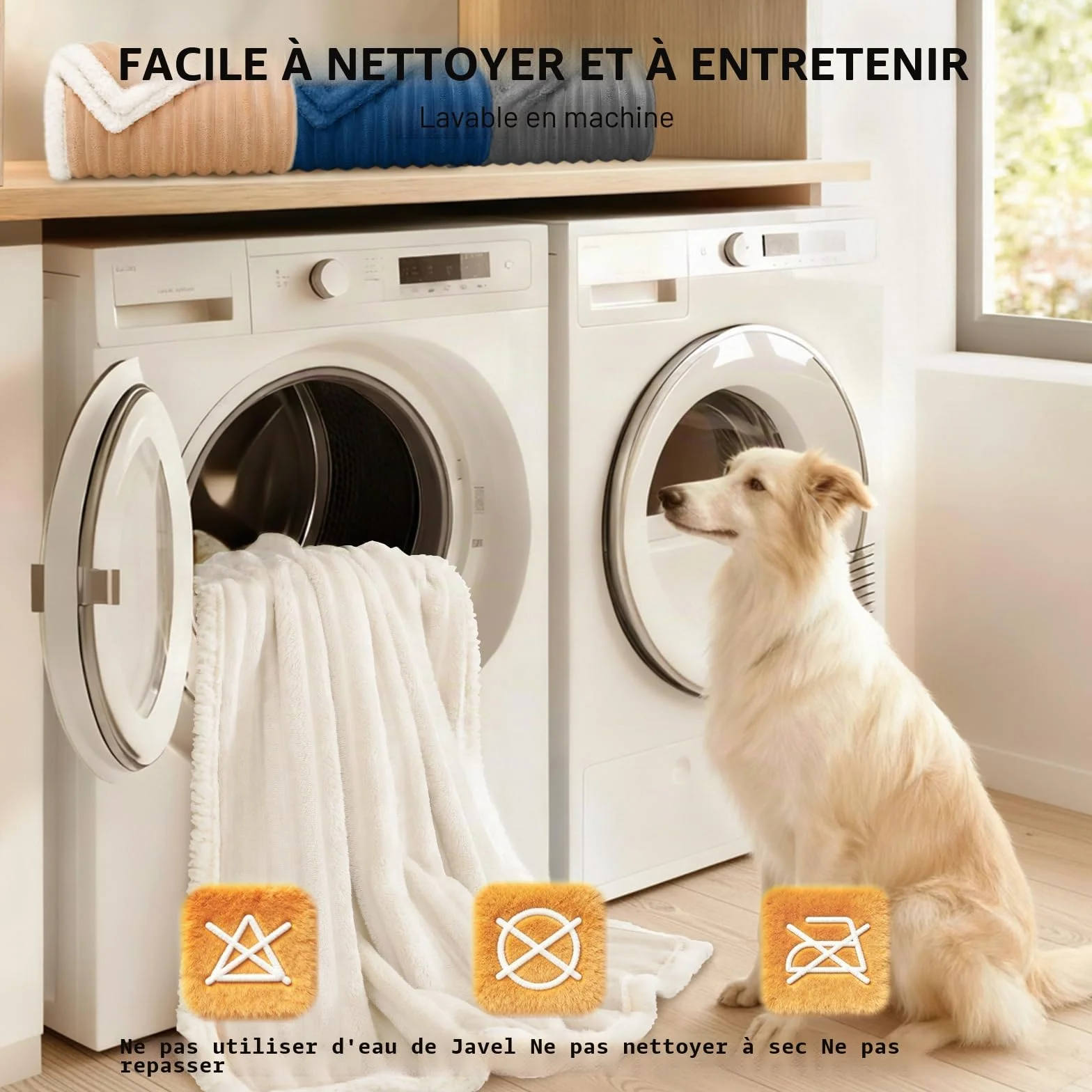 Luciphia Couverture Imperméable pour Chien Lavable en Machine Polaire Sherpa 71x102cm Beige