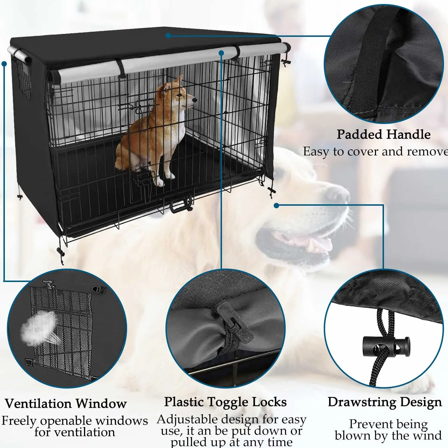 Schleuder Bache Cage Chien Tissu Oxford 210D Double Porte Housse Imperméable 95x61x64cm