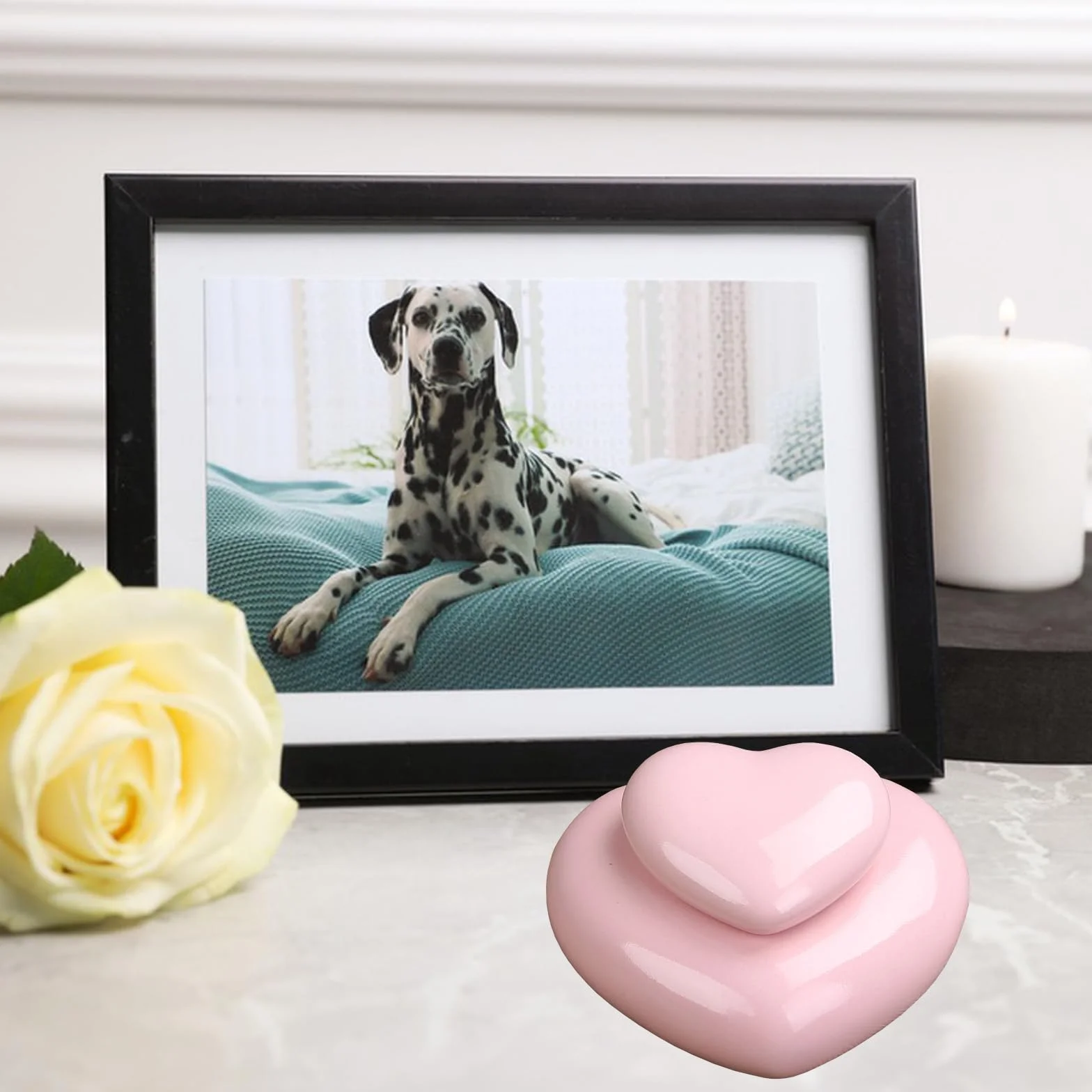 Urne funéraire pour Animaux de Compagnie en Forme de Coeur, Céramique, Rose