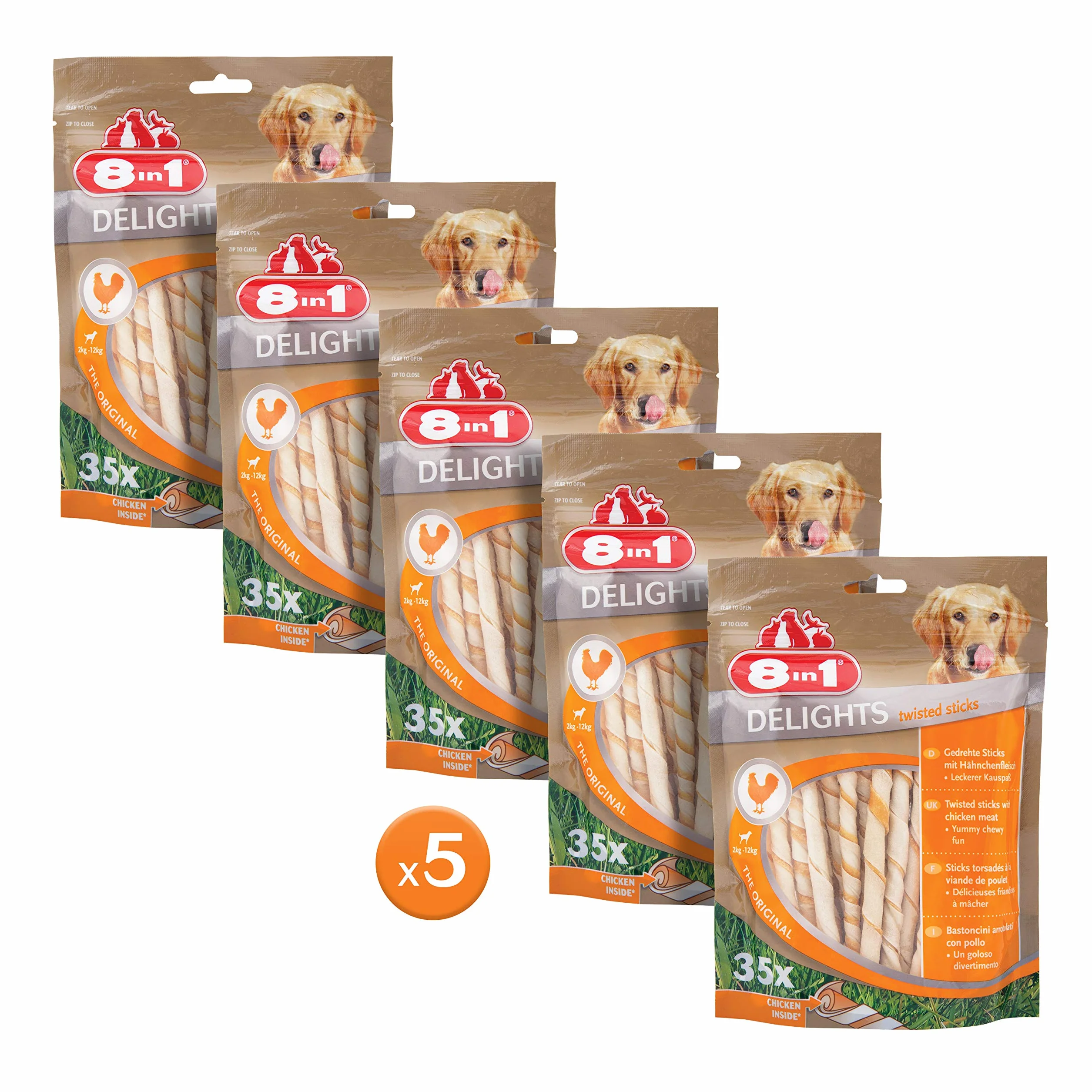8in1 Delights Twisted Bâtonnets 35 Pièces - Pack de 5