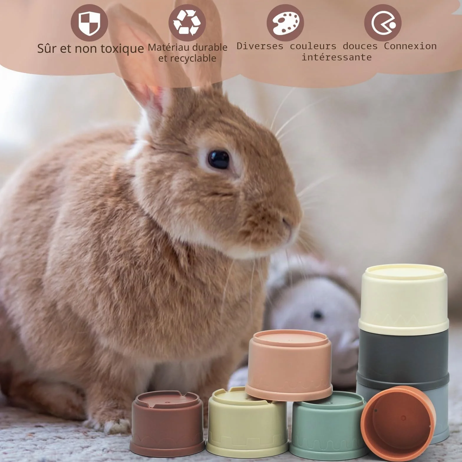 JINTANG 8 PCS Jouet Lapin empilable en Plastique de sécurité pour Cacher la Nourriture et Jouer Couleur Morandi