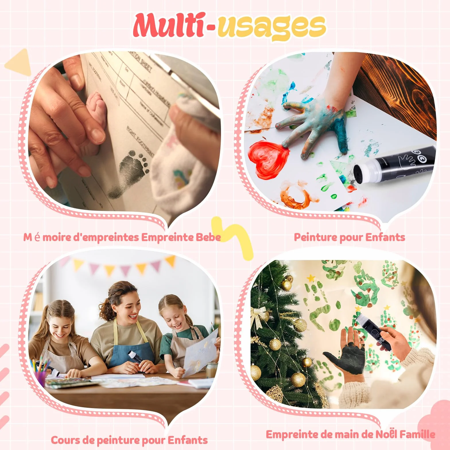Kit Empreinte Pieds et Mains Bébé Clean Touch Tampons Nouveau-nés Cadeau Souvenir (75ml Noir)