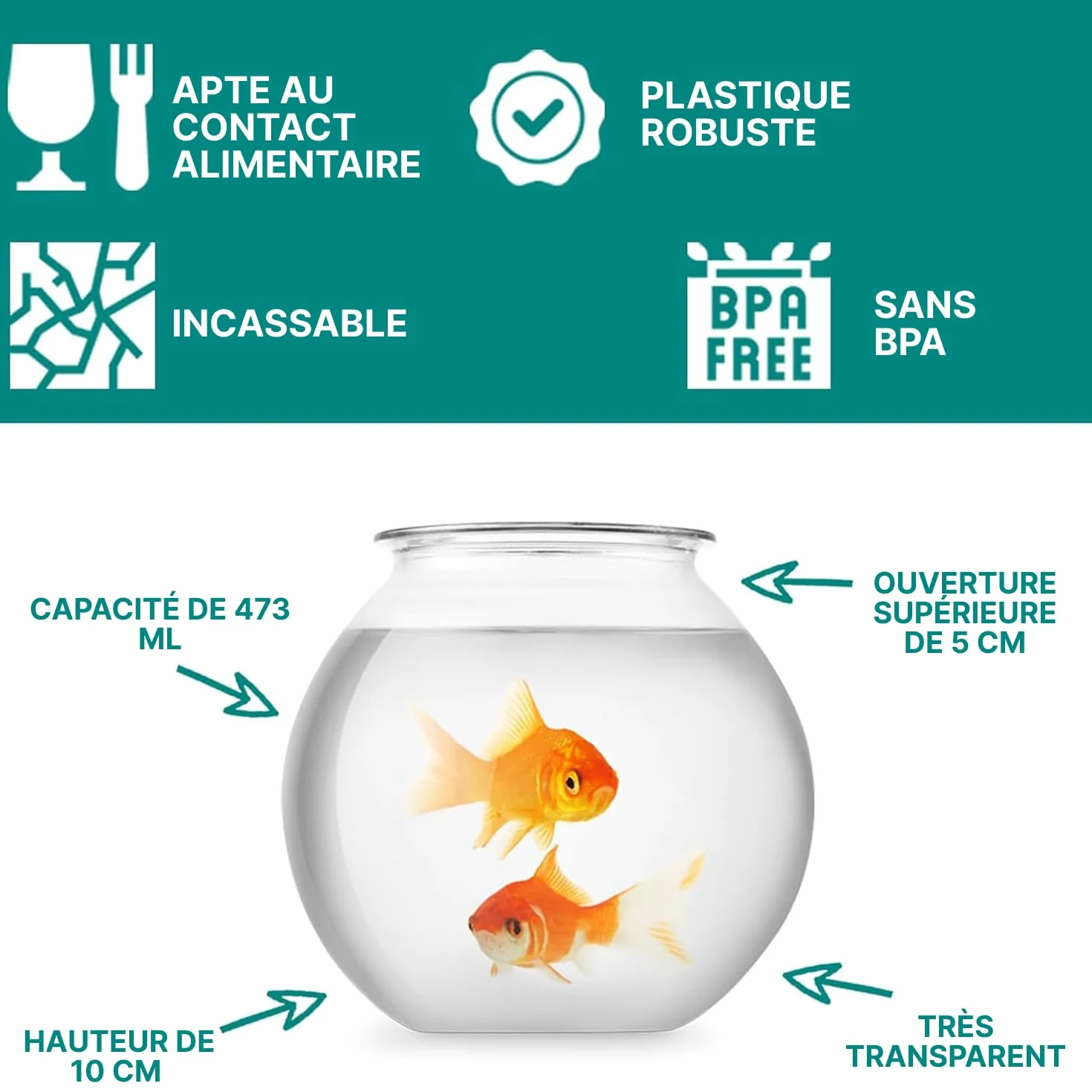 JoyServe Bol à poissons en plastique 16 oz 10,2 cm lot de 12 sans BPA