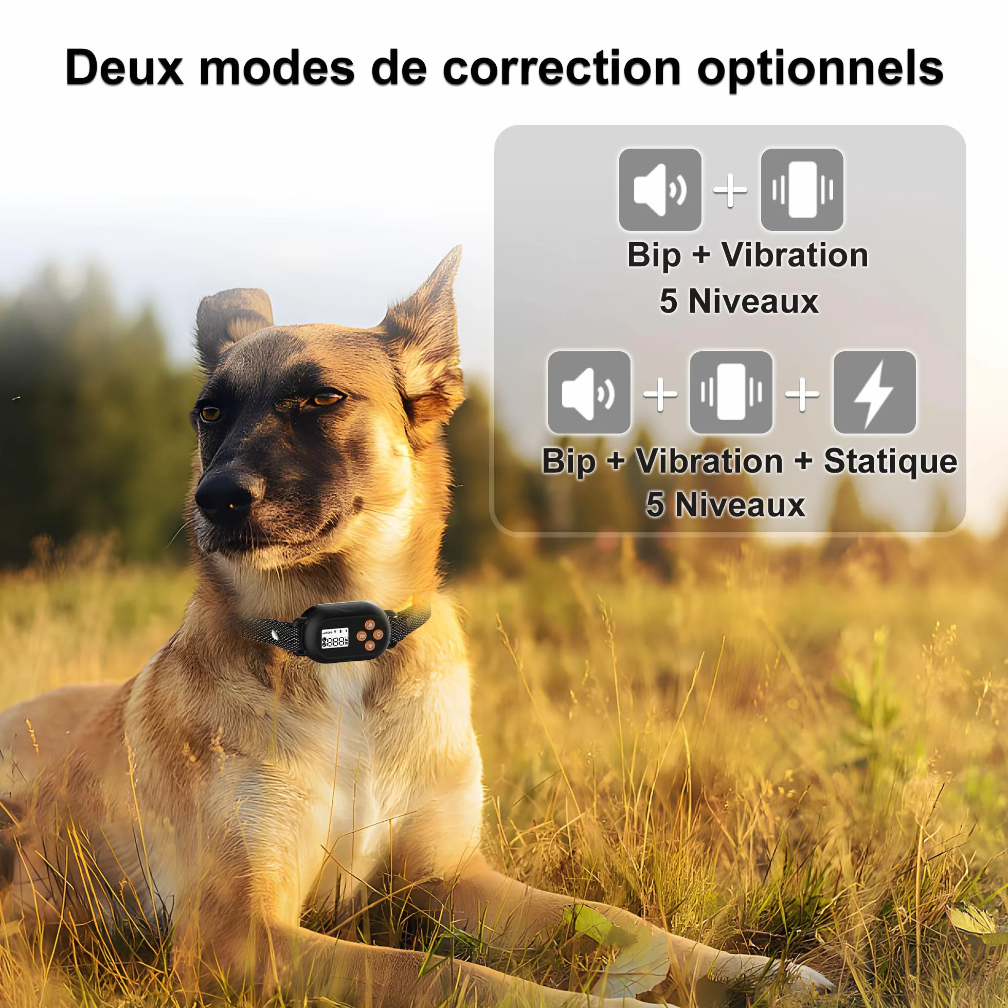 Collier Anti Fugue Chien sans Fil GPS IPX7 Étanche 3 Modes Clôture Anti-Fugue Rayon 22-999M