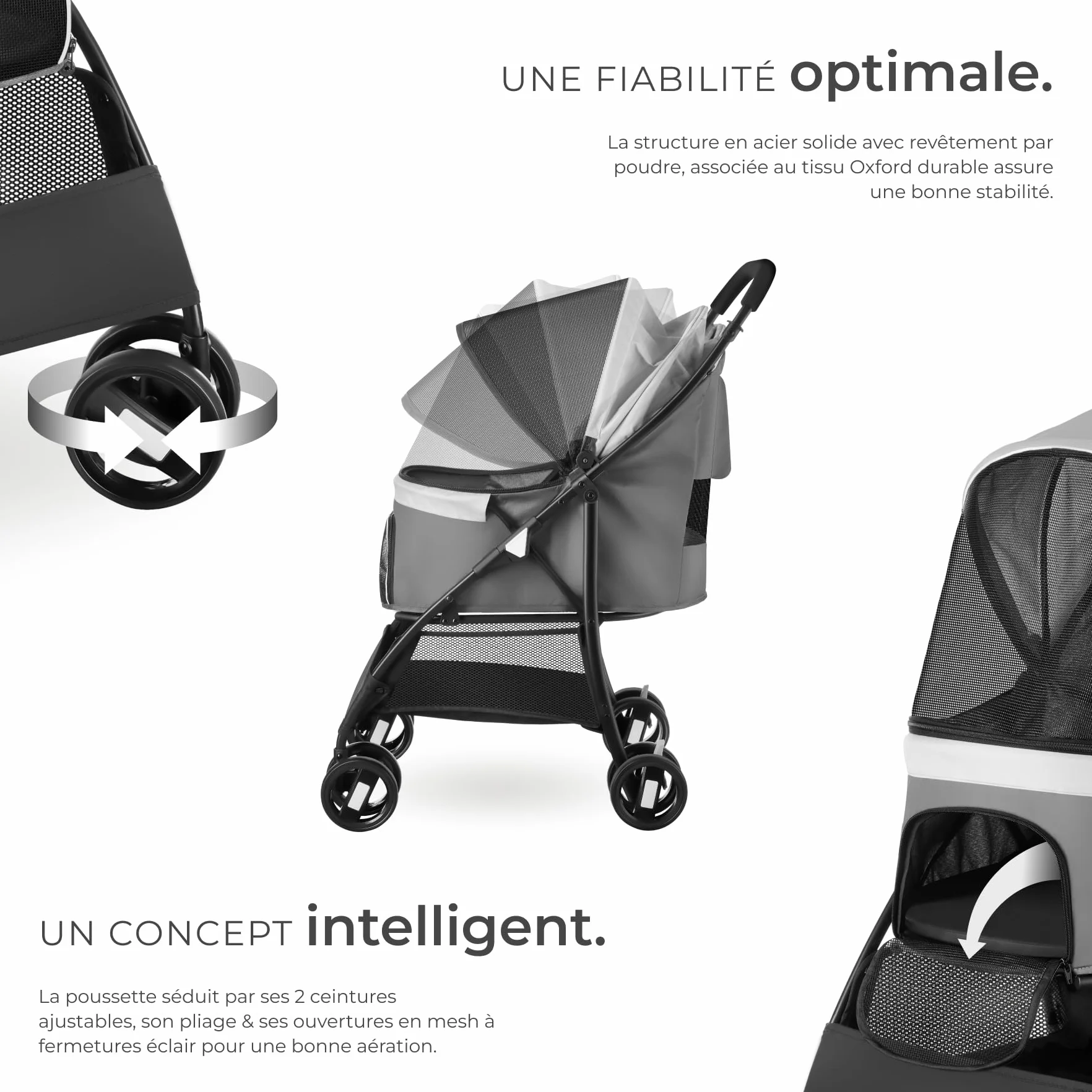 tectake® Poussette canne pour chien & chat avec Coussin amovible Poussette pliable avec tissu imperméable jusqu'à 12 kg Chariot pour chien Poussette chat Chariot pliant pour transport chats