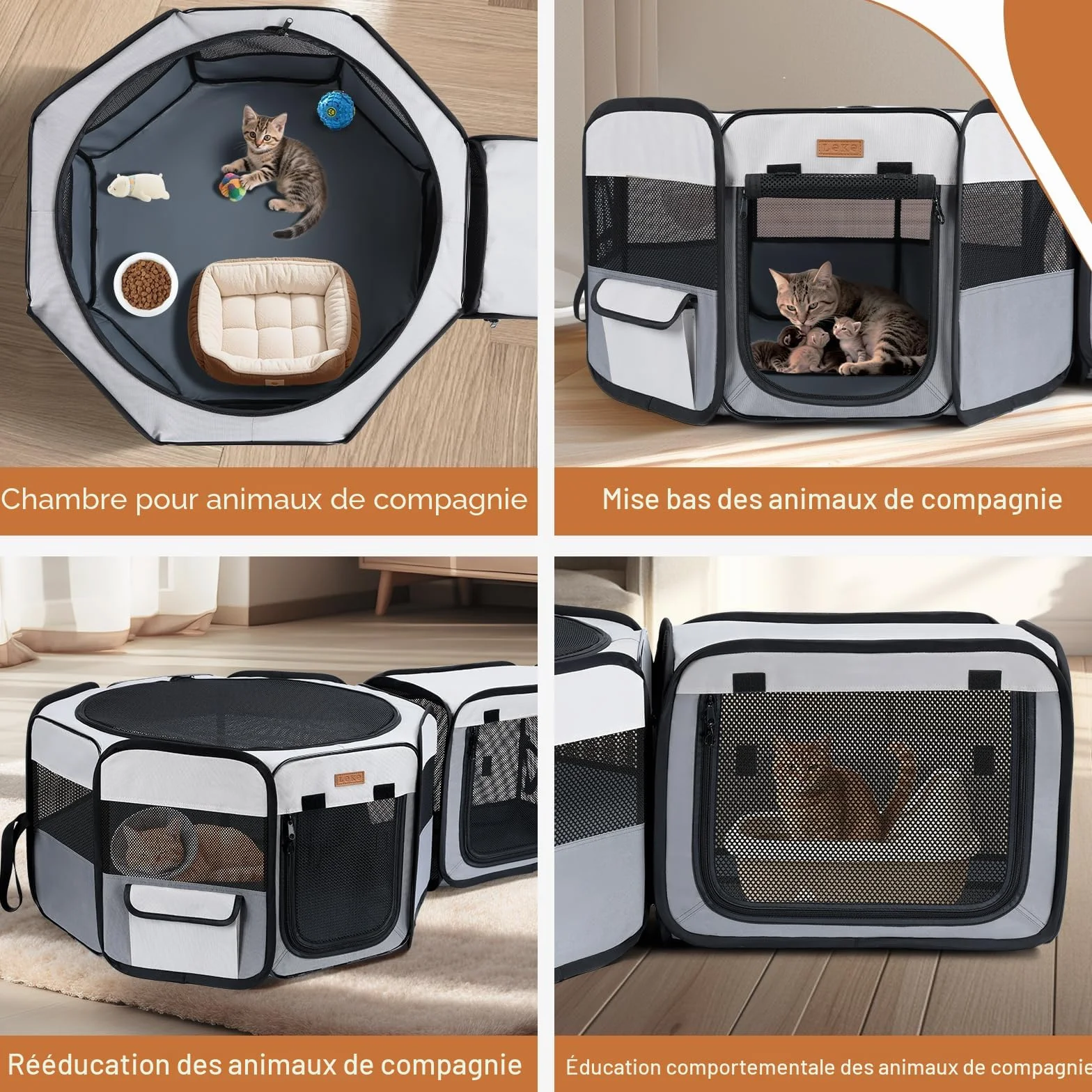 Enclos pour Chats 2-en-1 Parc pour Chiens et Petits Animaux Intérieur/Extérieur 120×40 cm Tente Portable Pliable Gris