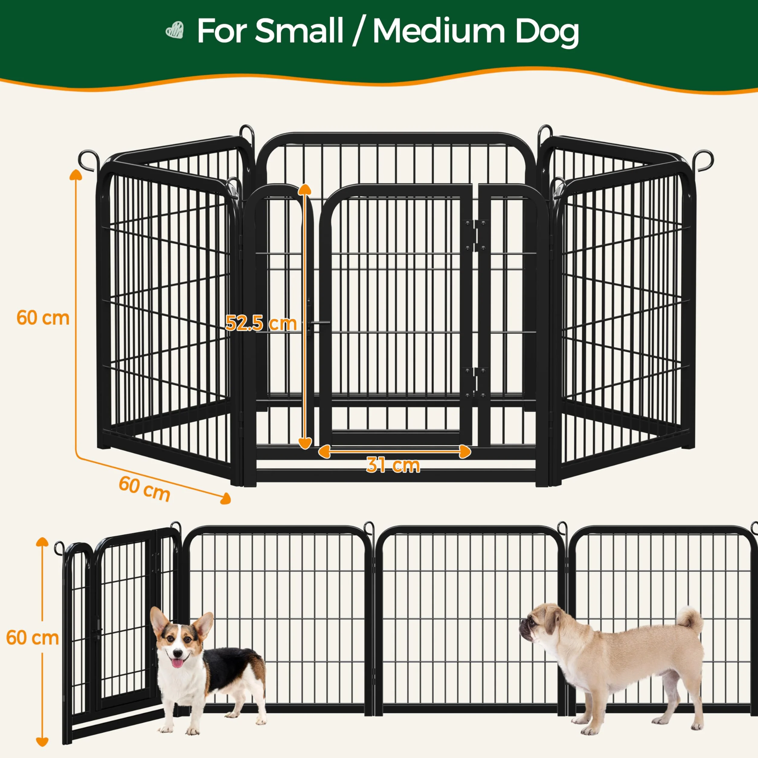 Yaheetech Parc pour Chien Métal Pliable 60x60 cm Enclos Intérieur Cage