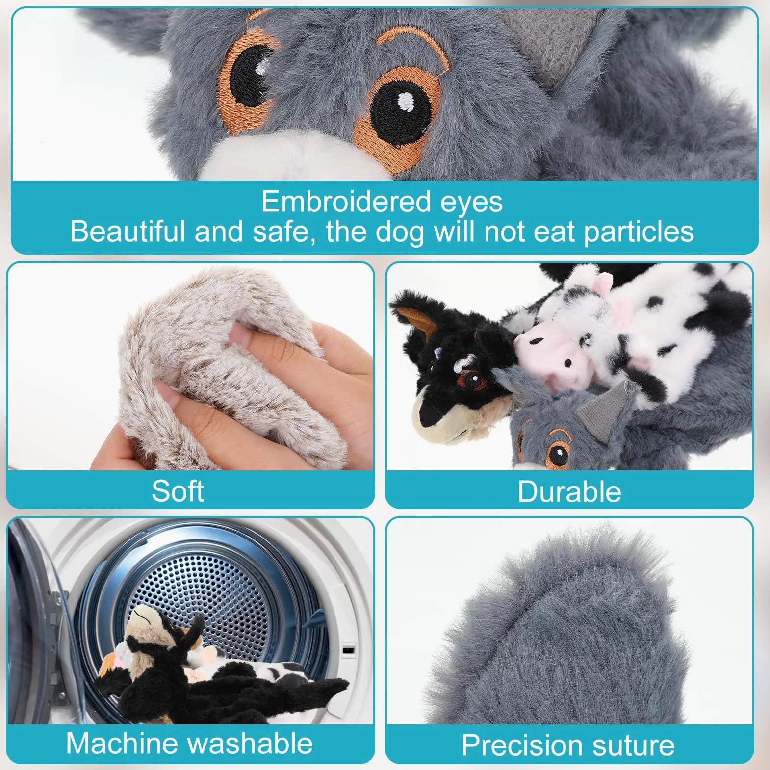 Sratte Lot de 10 jouets couineurs doux pour chien - Sans rembourrage - Pour mâcheurs agressifs - En peluche durable - Pour animaux de compagnie de petite, moyenne et grande taille - 10 styles (style