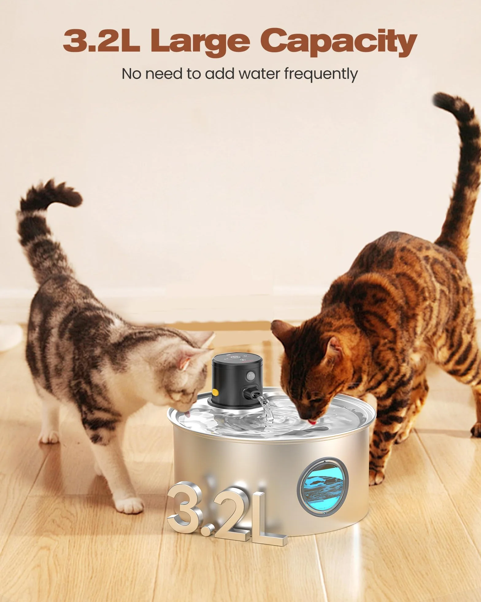 Fontaine à Eau Chat sans Fil INOX 3,2L Automatique avec Filtres