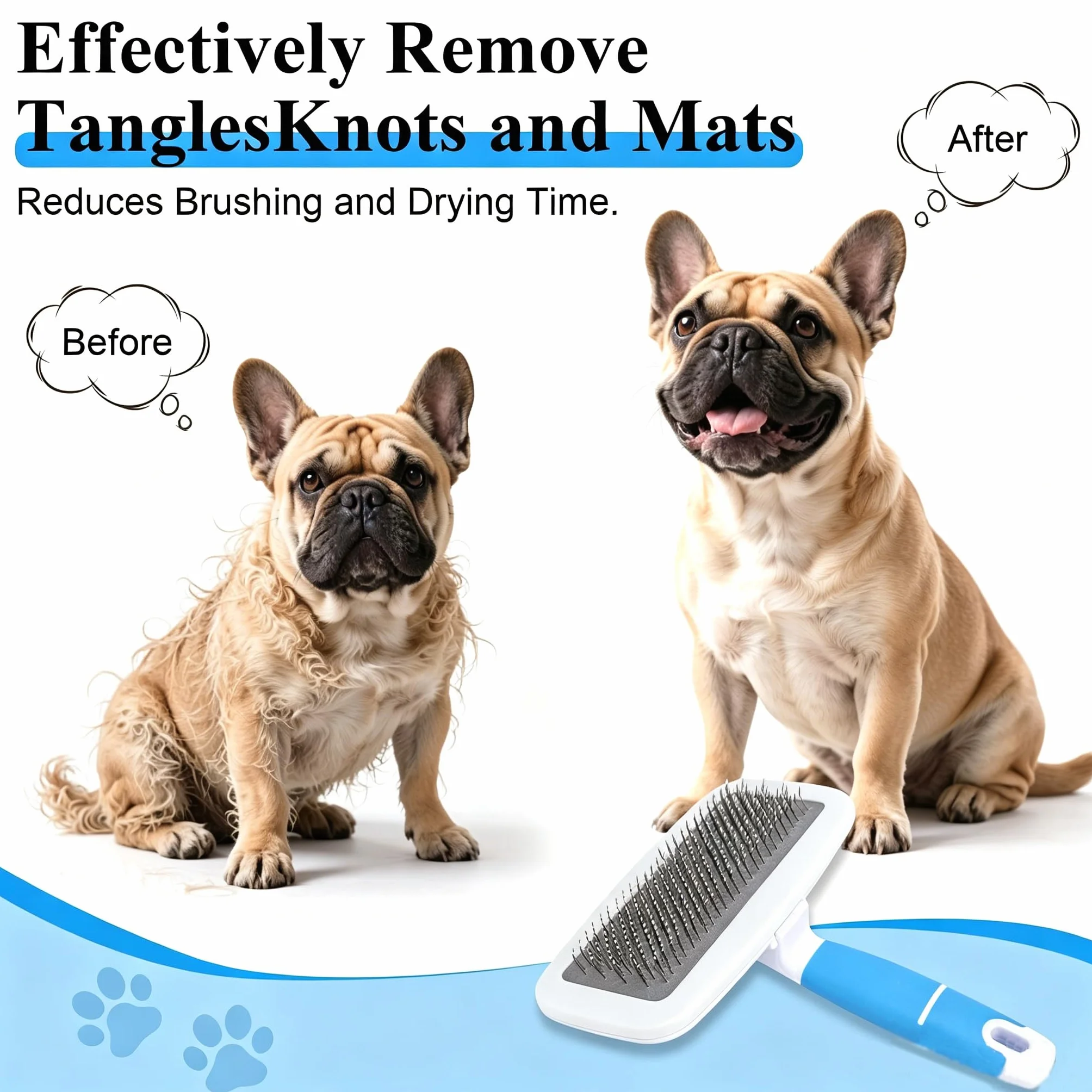 Brosse pour bouledogue français, douce pour la peau, bleu