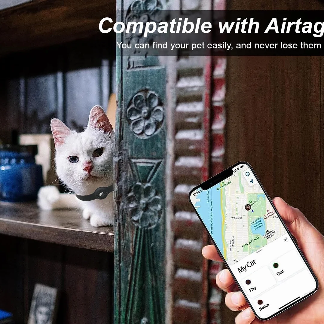 Collier Chat Anti Étranglement Réglable pour chat avec AirTag Silicone Noir