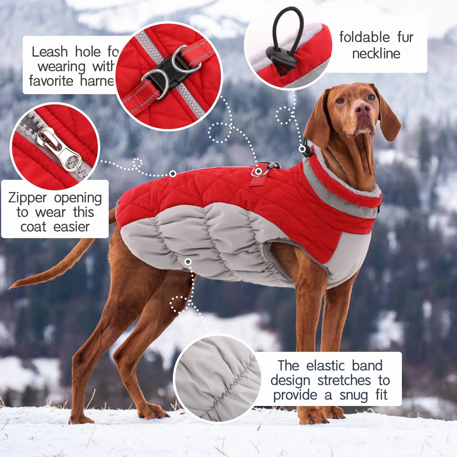 Kuoser Manteau d'hiver Imperméable pour Chien avec Col en Fourrure Gilet Réfléchissant