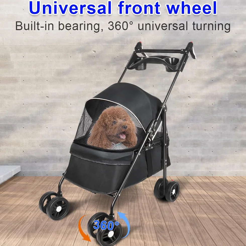 Poussette buggy pliable chien chat panier rangement porte-gobelets tissu 300D Oxford imperméable 4 roues 25 kg