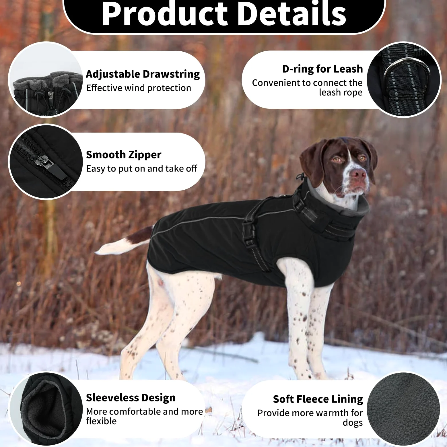 Lelepet Manteau pour chien extra large avec harnais - Veste polaire chaude et imperméable, gilet d'hiver réfléchissant combinaison de neige pour grands chiens, Braque de Weimar - Noir 3XL